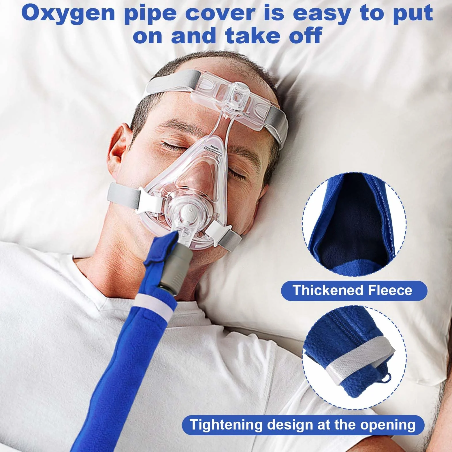 CPAP osłona węża, długość 1,8 m, izolująca i ochronna osłona węża, ochrona przed kondensacją, pyłoszczelna, zamek błyskawiczny, wielokrotnego użytku (niebieska)