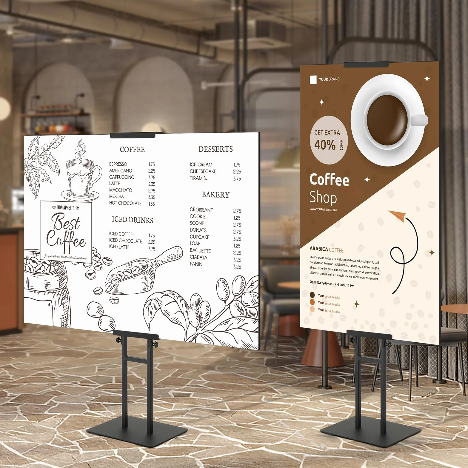 VEVOR Uchwyt na plakat 10-190,5 mm, aluminiowy panel wyświetlacza, regulowana wysokość, dwustronny, metalowa podstawa