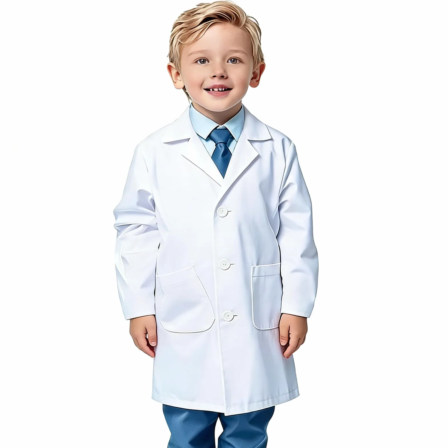 Kostium lekarza dla dzieci, fartuch laboratoryjny, 4-częściowy kostium lekarski dla dzieci, z gogle, dowód osobisty, powiększenie, kostium naukowca dla dzieci na Halloween, biały, M