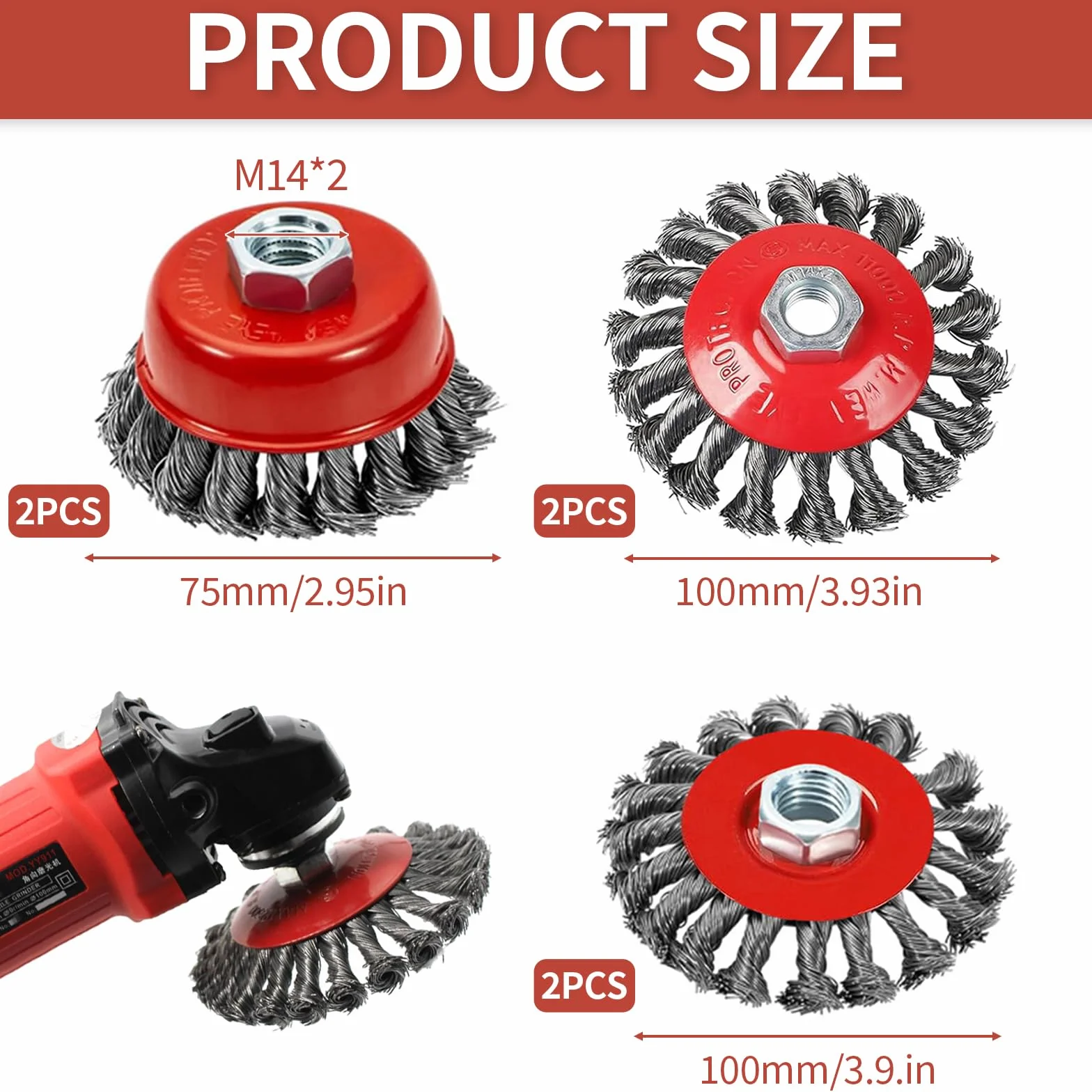6 sztuk szczotki drucianej, szlifierka kątowa, 75 mm/100 mm, szczotka stalowa Flex Set M14, szczotka garnkowa, szlifierka kątowa, szlifierka kątowa, akcesoria do szlifowania, usuwania rdzy i