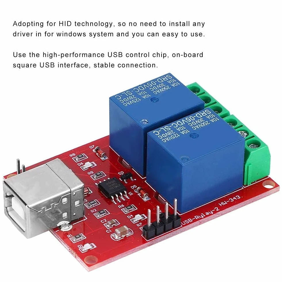 Walfront 2-Kanałowy Moduł Przekaźnika USB 5 V, Przełącznik Sterujący do Komputera, Inteligentny Automatyczny, Srebrny, 2NO 2NC