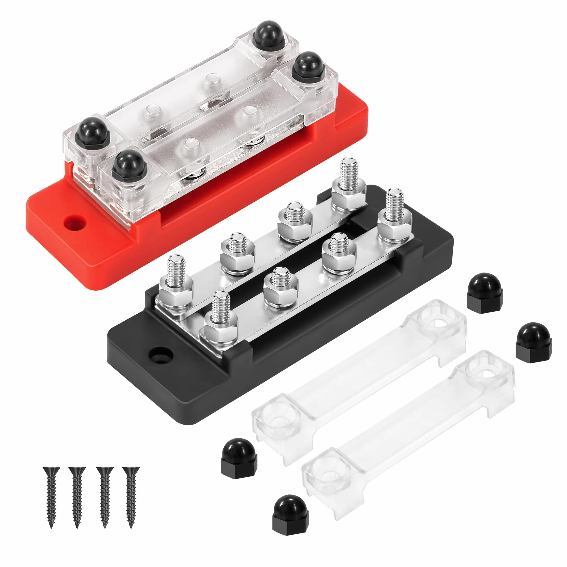 Blok dystrybucji zasilania 12V-48V DC Busbar 150A 2-drożny 8x M6 czerwony czarny