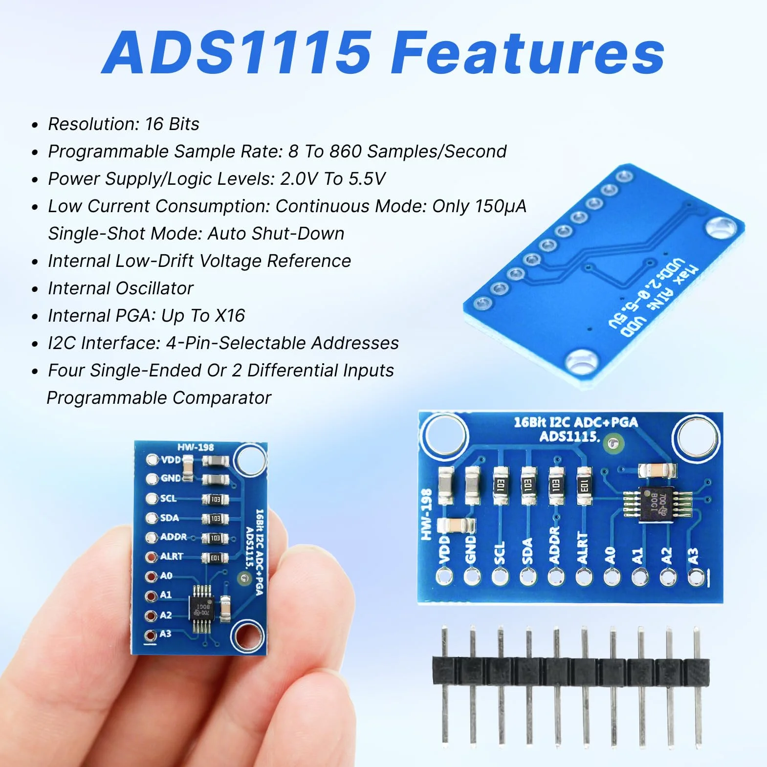 ADS1115 16-bitowy moduł ADC 4-kanałowy konwerter analogowo-cyfrowy I2C dla Arduino Raspberry Pi ESP32