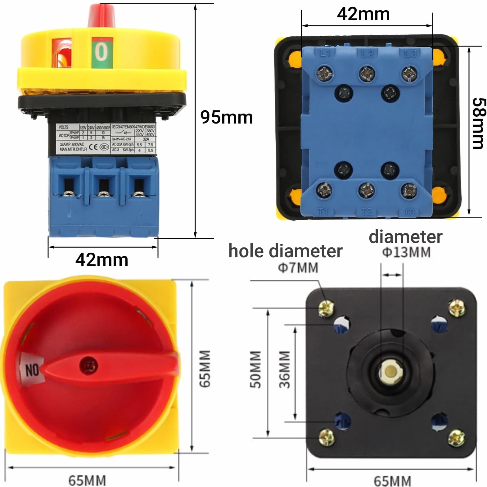 Circuit Breaker Switch Switch 4 Pole Isolator Switch Main Switch Circuit On Off 3 Pole Load Circuit Breaker Switch 2 Position Cam On Off Power Switch (32A)
