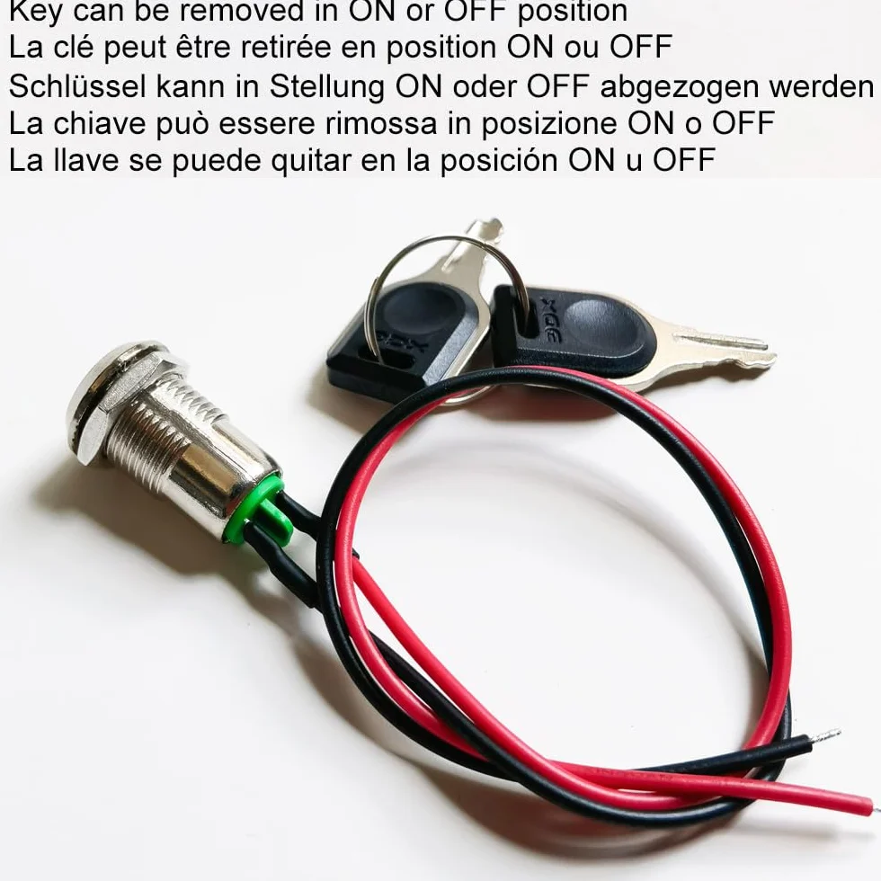GUUZI 2 Pack 12mm wstępnie okablowany przełącznik kluczykowy, metalowy włącznik/wyłącznik blokady klucza, blokada 0-250V utrzymany zatrzaskowy przełącznik kluczykowy