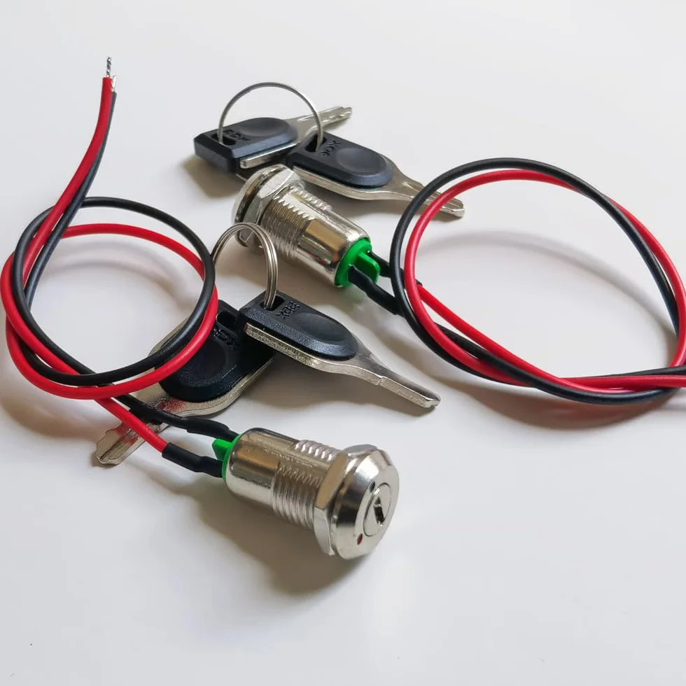 GUUZI 2 Pack 12mm wstępnie okablowany przełącznik kluczykowy, metalowy włącznik/wyłącznik blokady klucza, blokada 0-250V utrzymany zatrzaskowy przełącznik kluczykowy