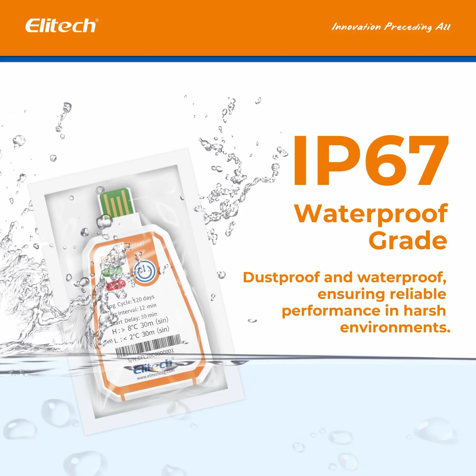 Elitech RC-17 Jednorazowy rejestrator temperatury USB IP67 180 dni 16000 rekordów
