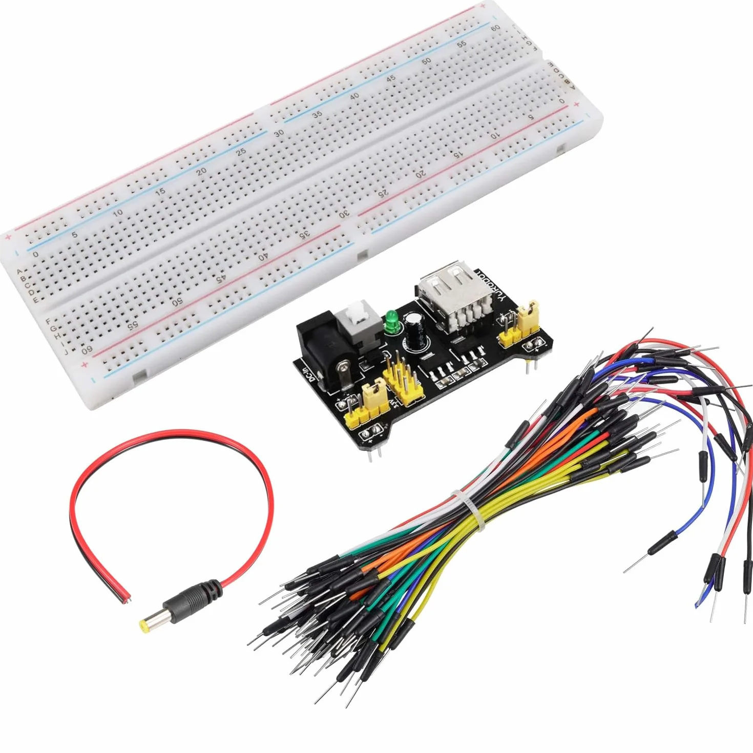 830 punktów, bez szwu Breadboard Breadboard Zestaw z kablem rozruchowym z przewodem rozruchowym, zasilaczem, kablem DC,do samodzielnego testowania elektronicznego Mini Breadboard