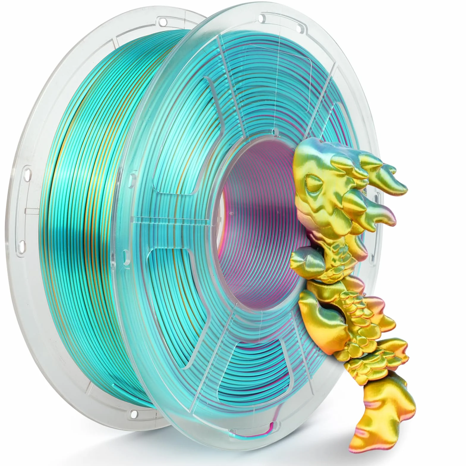 TECBEARS Jedwabny filament PLA 1,75 mm 1 kg, jedwabny trójkolorowy filament PLA drukarka 3D, z jedwabiście gładkim wykończeniem, dokładność wymiarowa +/- 0,02, szpula 1 kg, czerwony żółty zielony