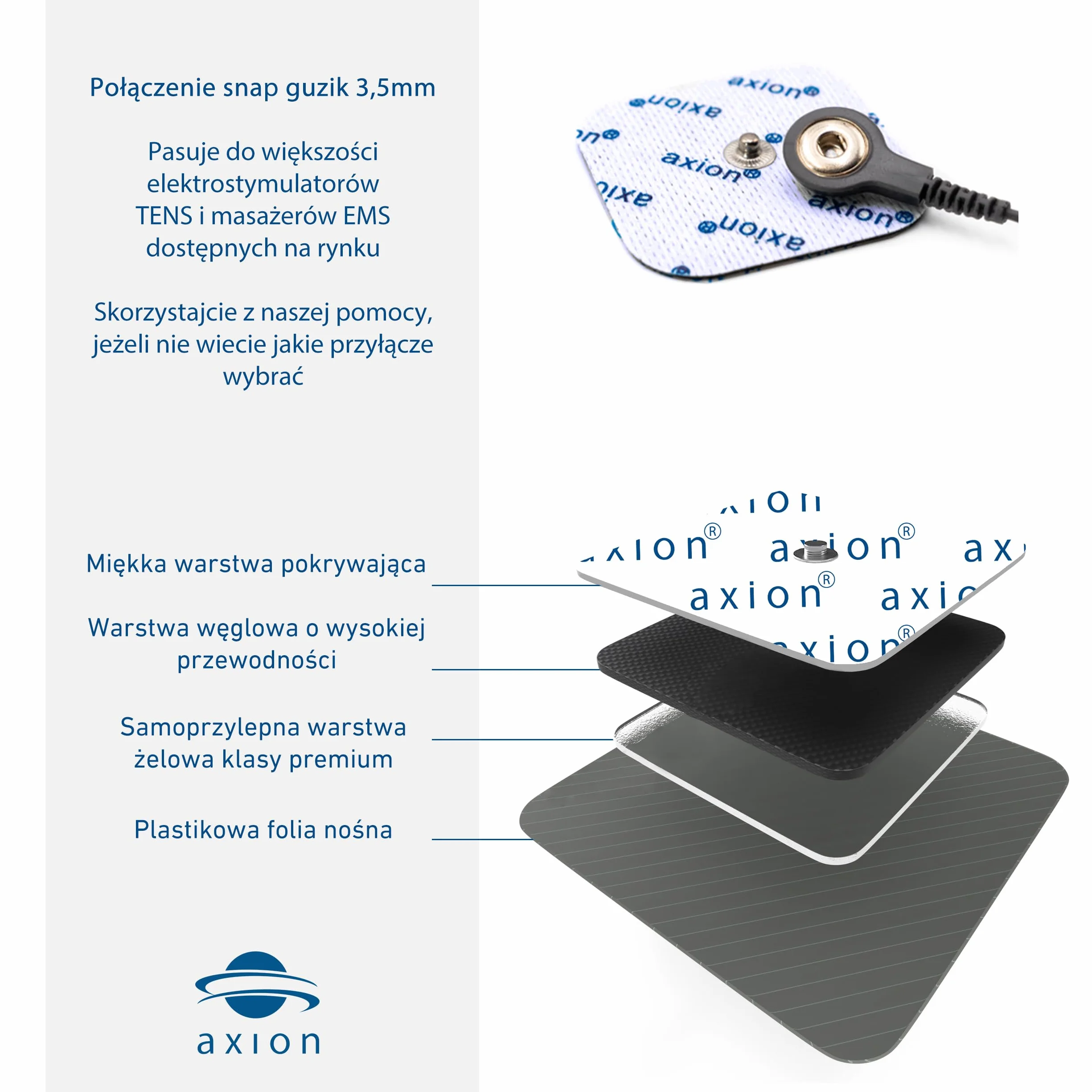4 Elektrody żelowe 10x5cm TENS- EMS snap pasujący do stymulatorów Sanitas Beurer Bluetens