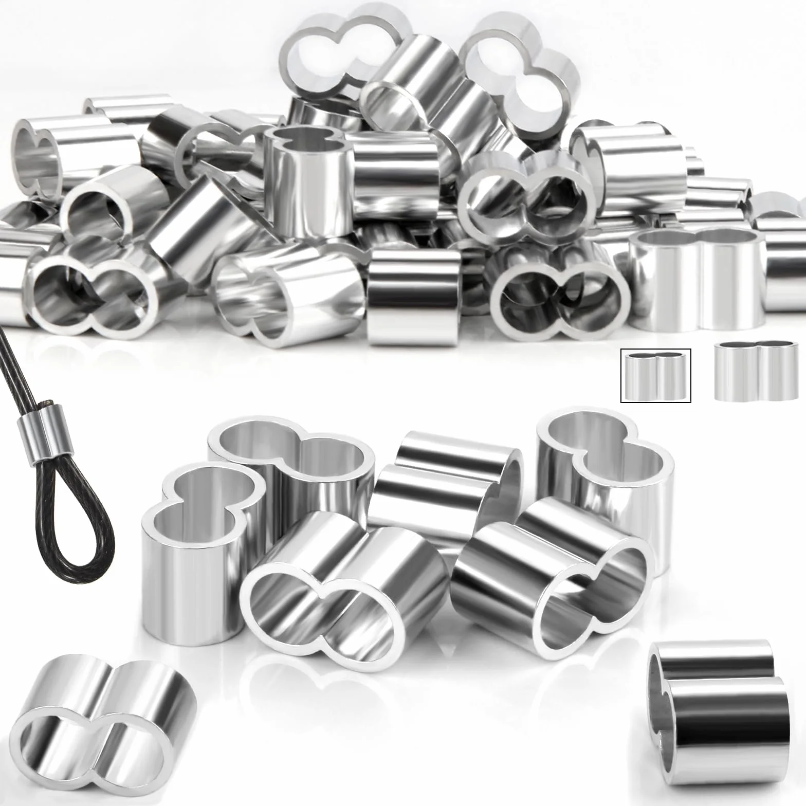 Tulejki zaciskowe 6 mm aluminiowe podwójne zaciski linowe 50 sztuk