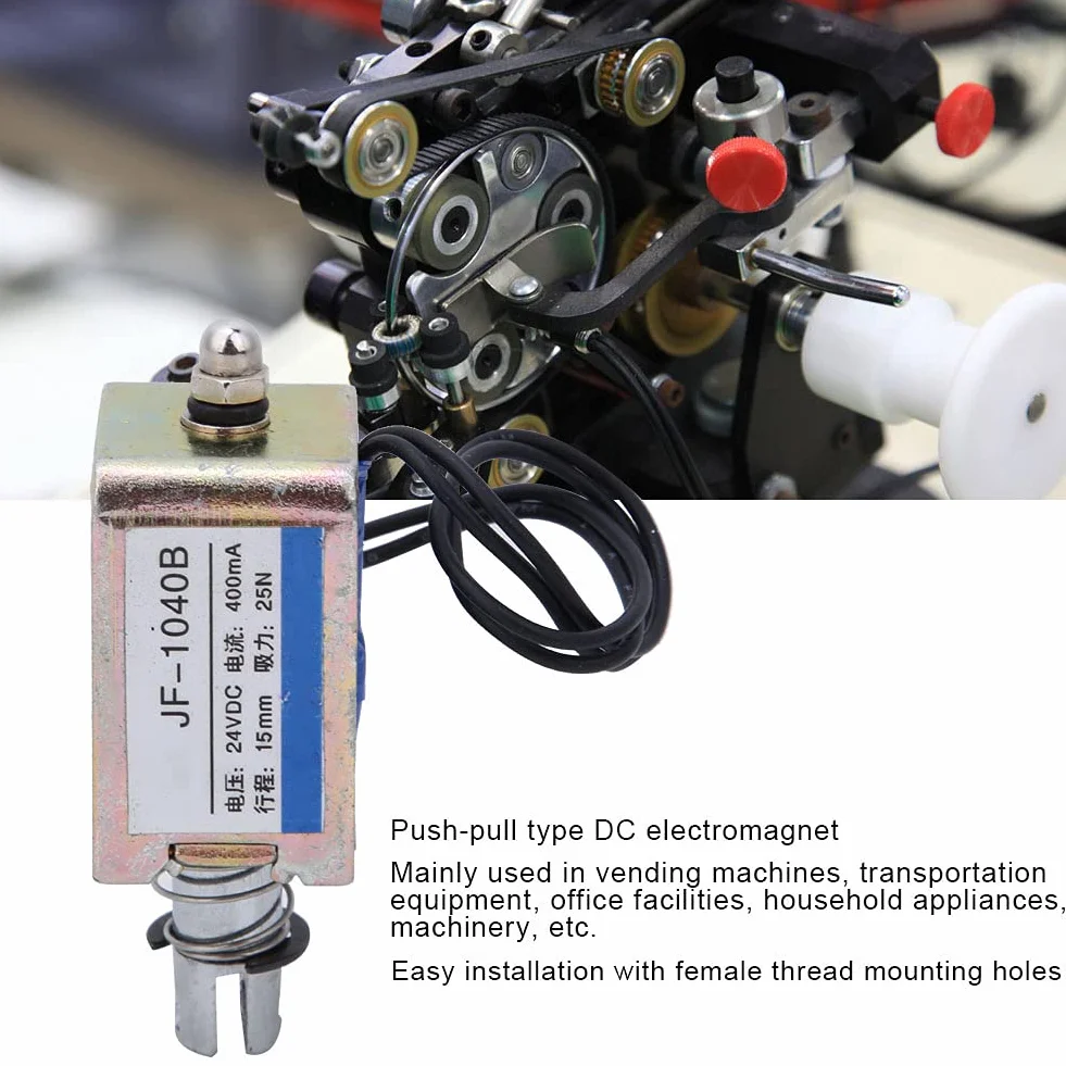 Elektromagnes push-pull 15mm 25N 24V JF-1040B antyutleniający do automatów sprzedających