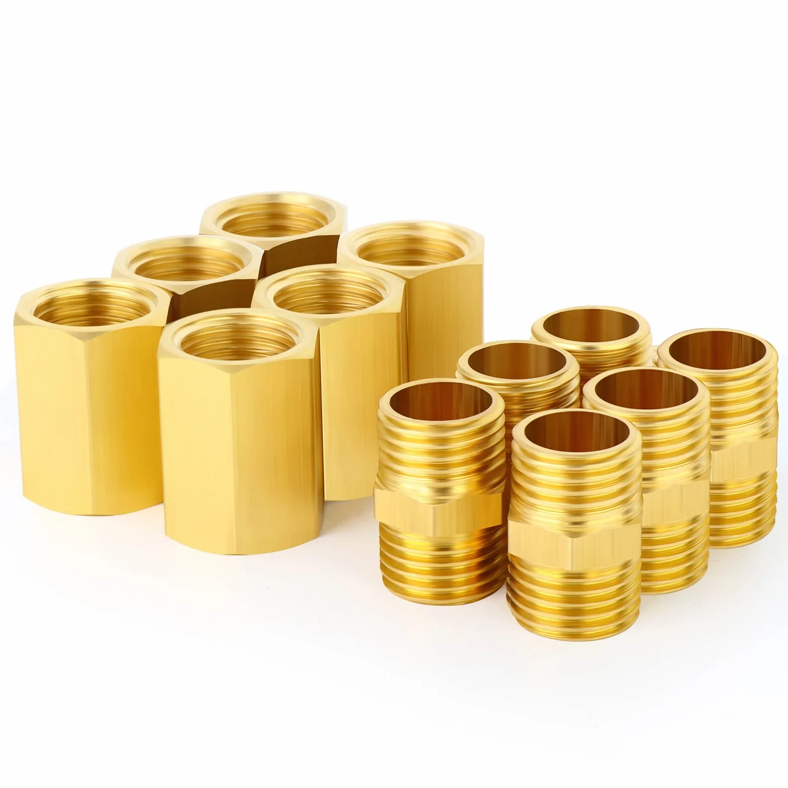 Mosiężne złączki rurowe 1/4" x 1/4" BSP, złączka sześciokątna i łącznik, gwint męski i wewnętrzny, zestaw 12 sztuk