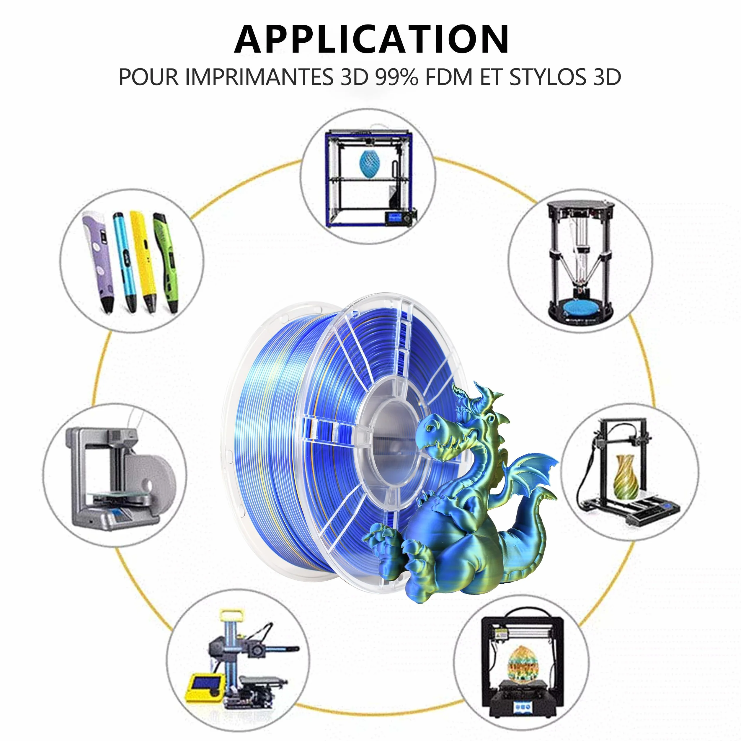 iBOSS PLA PLUS Filament do drukarki 3D, 1,75 mm, dwukolorowy jedwabny filament do wspﾃｳﾅＸytﾅＢczania 3D, 1 kg (2,2 funta), jedwabny, dwukolorowy, niebiesko-zﾅＰty