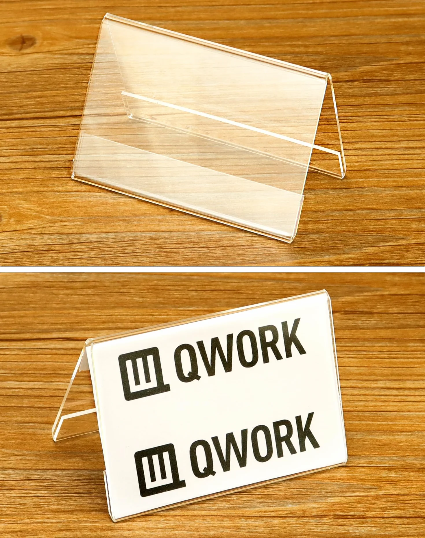 QWORK® 10 sztuk, akrylowy stojak na tabliczki stołowe o wymiarach 10 x 6 cm, pogrubiony kształt dachu o grubości 2 mm Dwustronny ekspozytor stołowy na plakietkę z nazwą i ceną