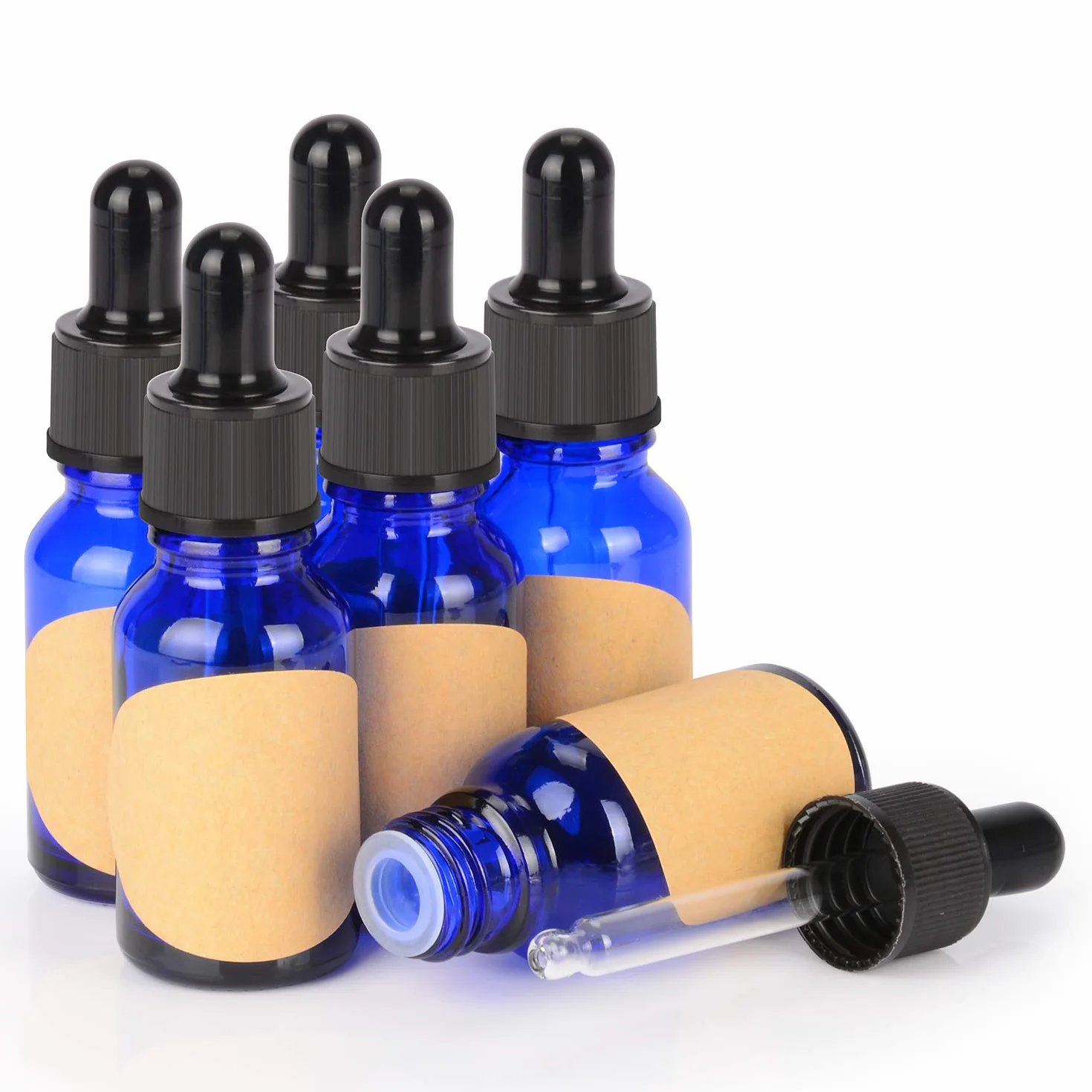 Szklane Butelki z Kroplomierzem 15 ml Niebieski Zestaw 6 Sztuk