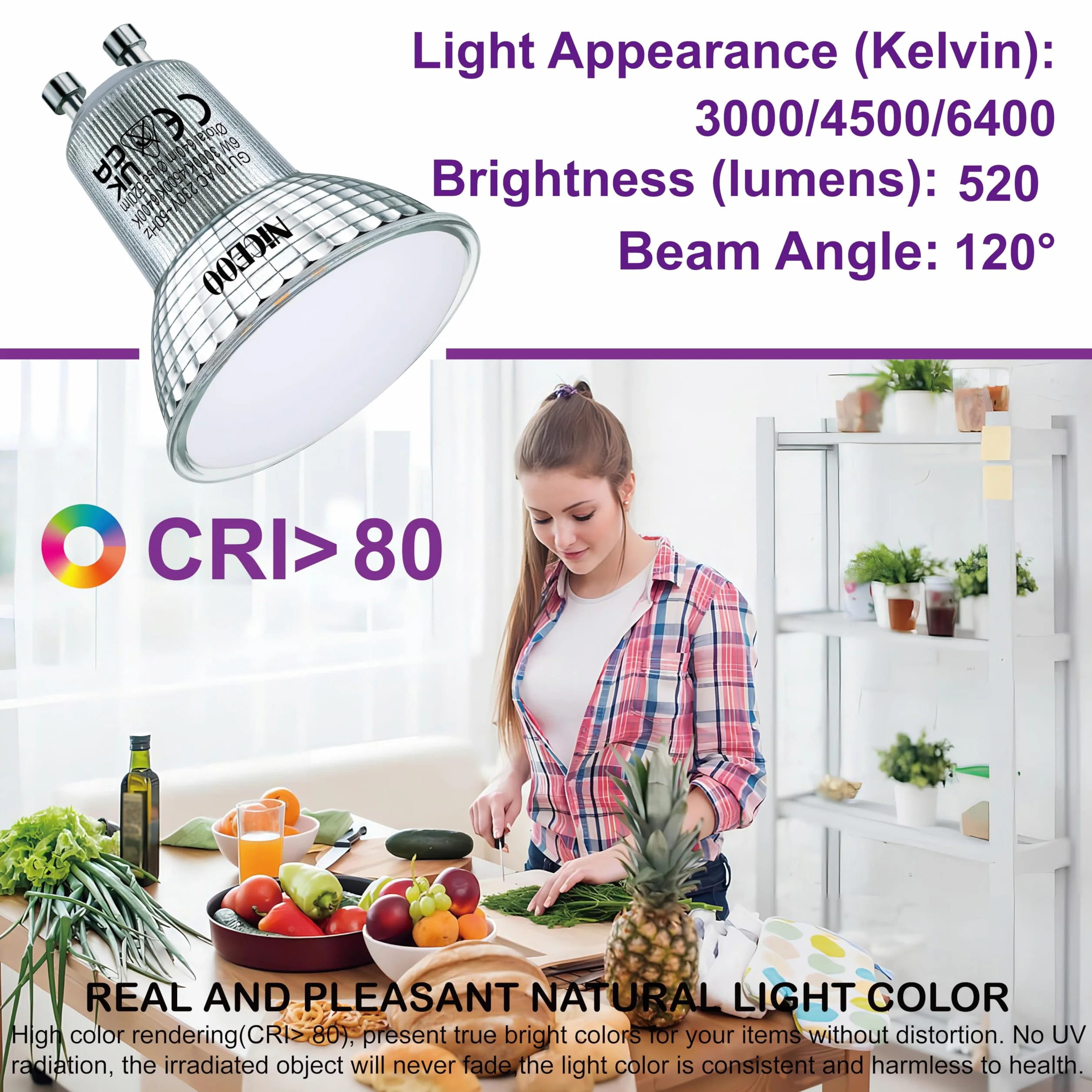 GU10 LED 520lm 3000K 4500K 6400K 6 szt.