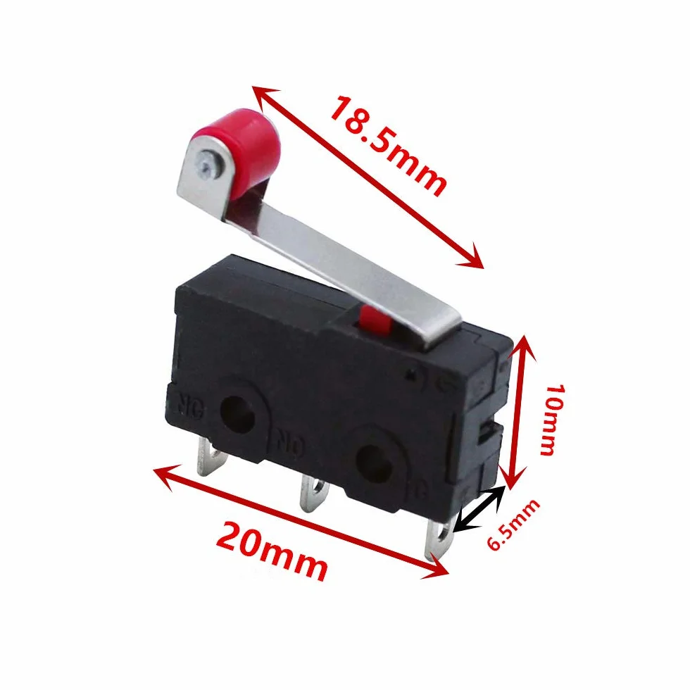 HUAYAO 25 sztuk mikro-przełącznik krańcowy z momentanem Roller dźwignia ramię SPDT 1NO 1NC AC 250V 5A Snap Aktion zawias mini dźwignia rolkowa lever ramię przełącznik zmiany