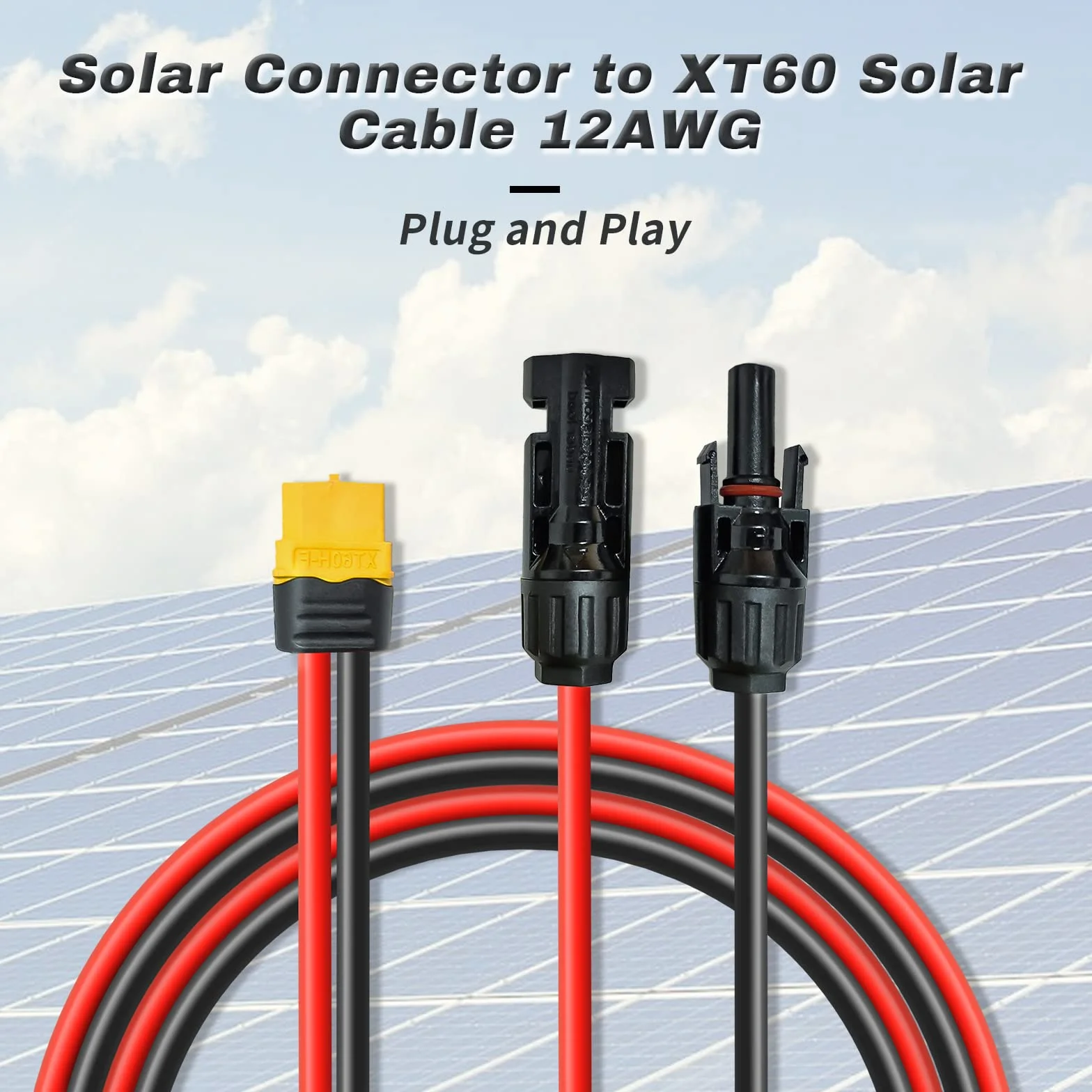 Solarny kabel do ładowania 0,6 m/3 m, wtyczka solarna na wtyk XT60, adapter do panelu słonecznego, do EF DELTA 2 i River Pro MAX Powerstation 757 Powerhouse Solar Generator (60 cm)