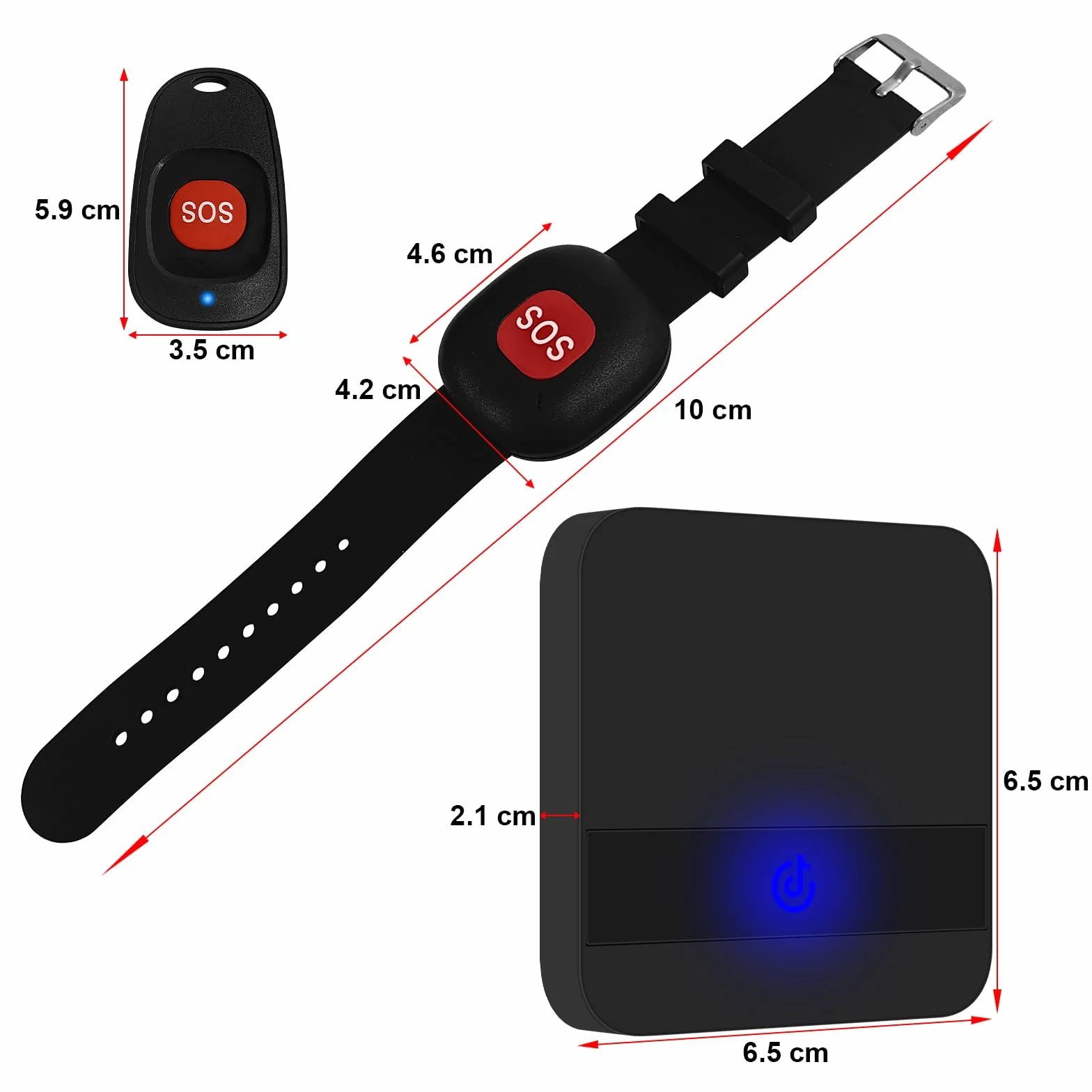 Alarm osobisty dla osób starszych przycisk awaryjny pager (2 czarny)