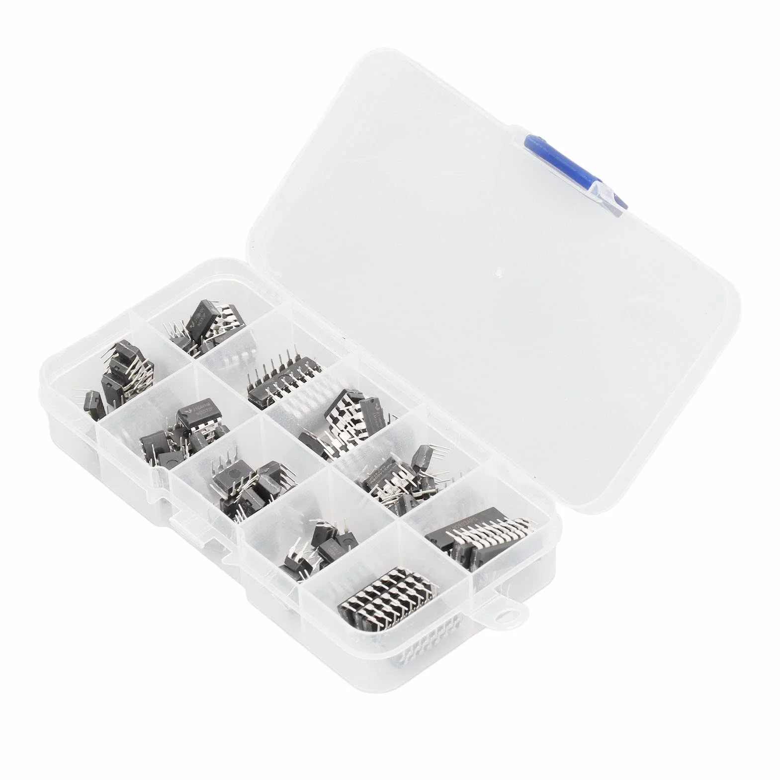 Zestaw CHIPS IC, 85 szt. 10 wartości zestaw układów scalonych układ scalony Amp IC, w tym NE555, LM324, LM393, UA741, ULN2803, LM358, LM386, NE5532, ULN2003, PC777