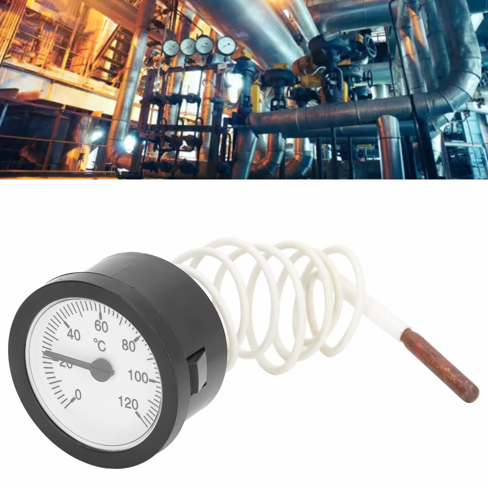 Bi Metalowy Termometr Okrągły 0-120℃ do Gazów, Gorącej Wody, Kotłów, Rur i Grilla