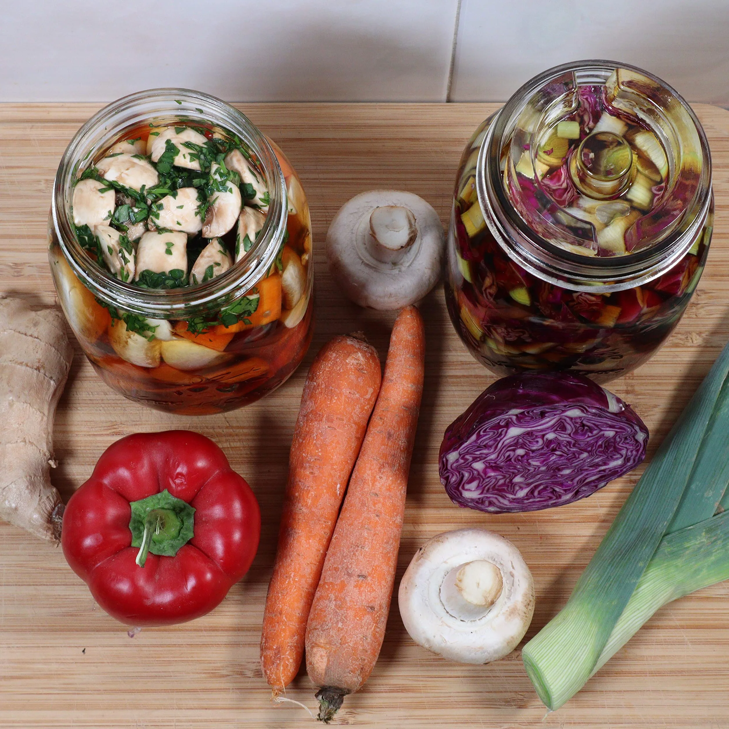 Zestaw 2 szklanych obciążników fermentacyjnych do Mason Jar 1 l – do kapusty, kimchi i warzyw, ochrona przed pleśnią