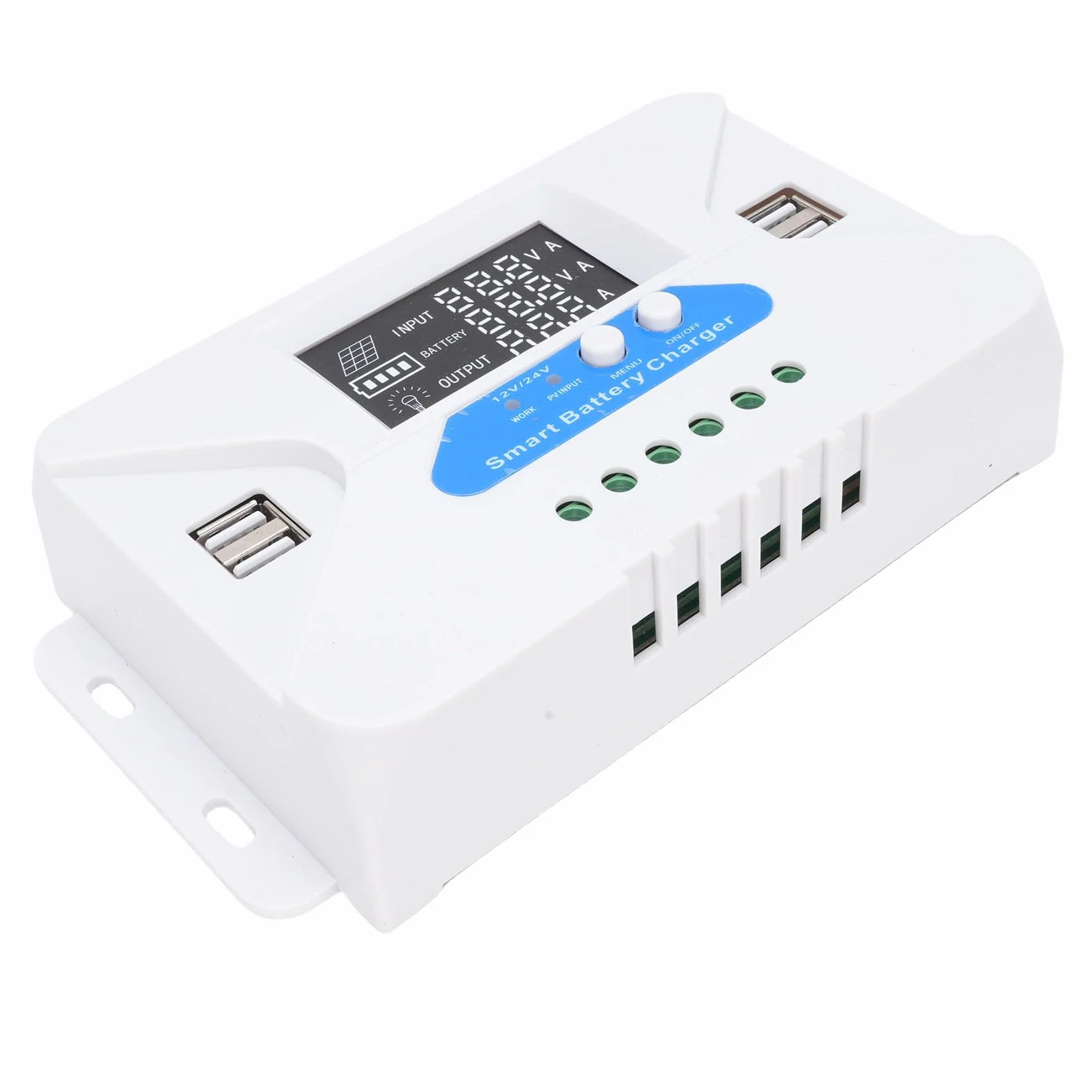 Luocute Kontroler ładowania Słonecznego 60A, Regulator MPPT 12V 24V z Wyświetlaczem LCD 4 Wyjścia USB, Kontrolery Energii Odnawialnej dla Baterii Litowo-fosowej Domowe Latarnie