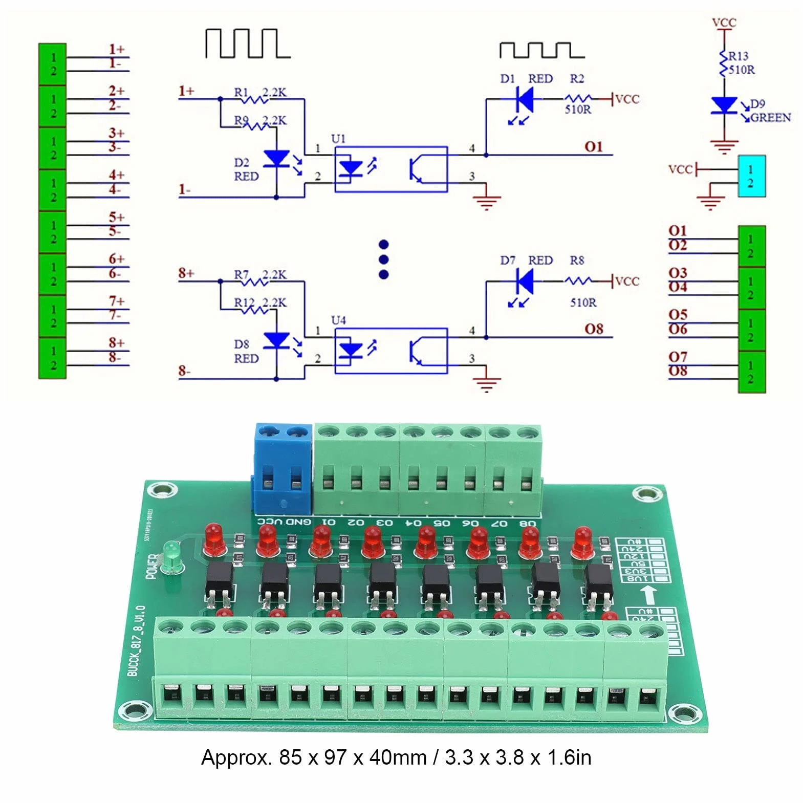 Moduł Izolacji Optycznej Walfront Częstotliwość Przełączania Granicznego 20KHZ 8-kanałowy Konwerter Izolatora Transoptor Płytka Konwertera Sygnału PLC 12V do 3.3V