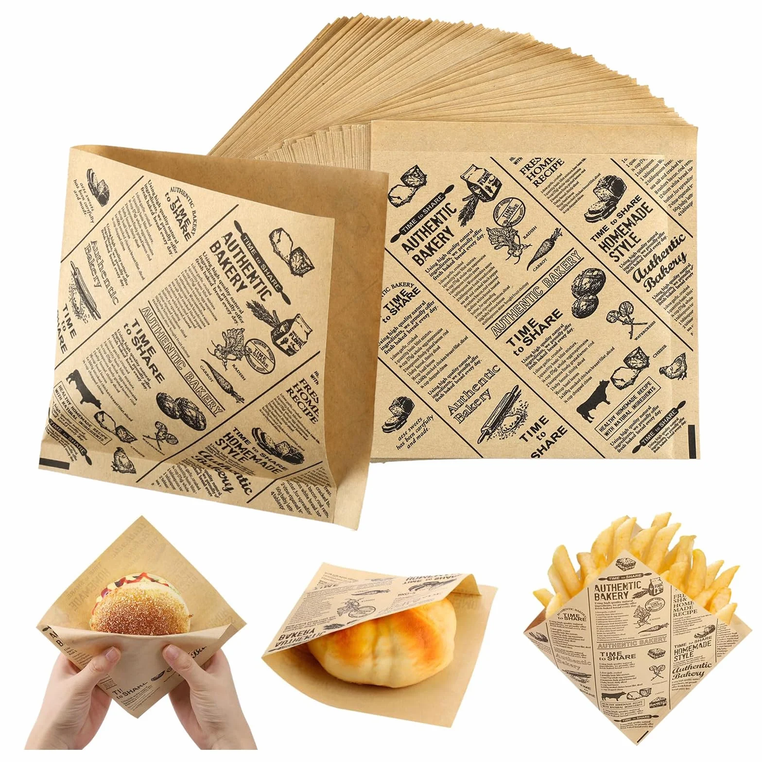 Arkusze papieru do pieczenia, 150 szt. papieru do burgerów i chleba, olejne i wodoodporne, do burgerów, kanapek, frytek, serów i ciast 15 x 15 cm, papier do pakowania żywności