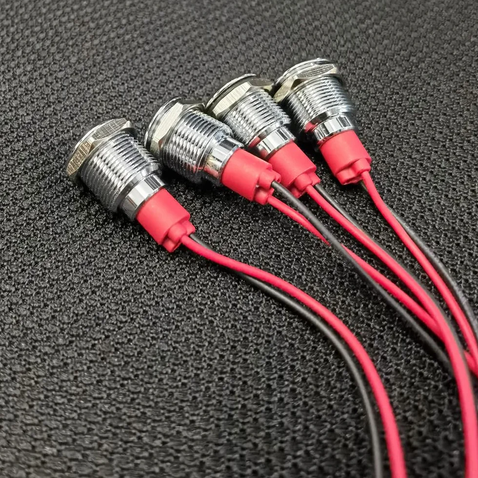 GUUZI 12mm Lampka Kontrolna LED 12-24V Wodoodporna Lampka Sygnalizacyjna Panel Metalowy Wskaźnik LED Lampka Sygnalizacyjna Mocowanie Panelu Głowica Płaska z Przewodami Srebrny Skorupa(Biały, 4 szt)