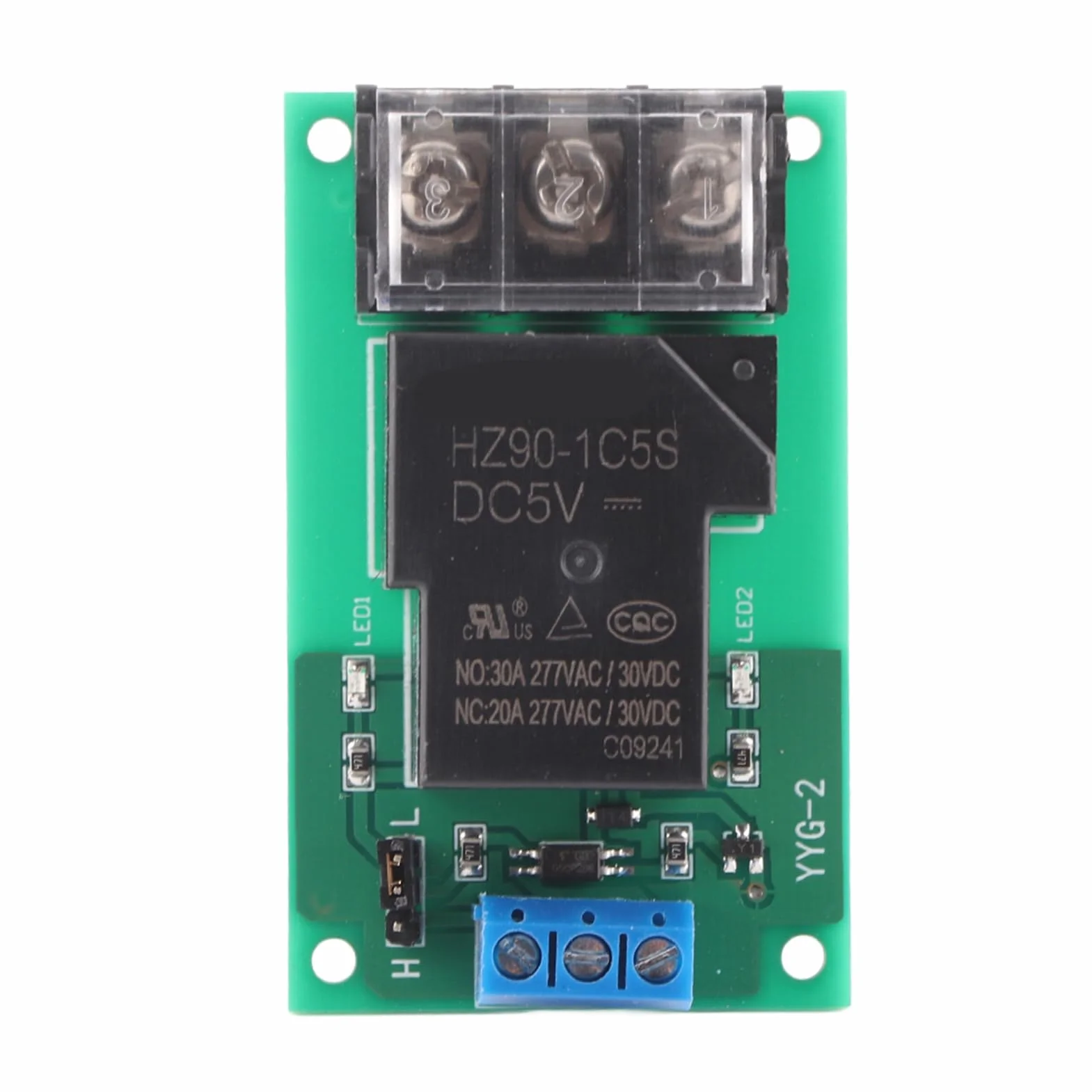 2 szt. Jednokierunkowy moduł Przekaźnika Izolującego Transoptor Wyzwalający Wysoki/niski Poziom dla DC5V,12V,24V z Czarnym Terminalem Barierowym 9,5mm 30A YYG-2