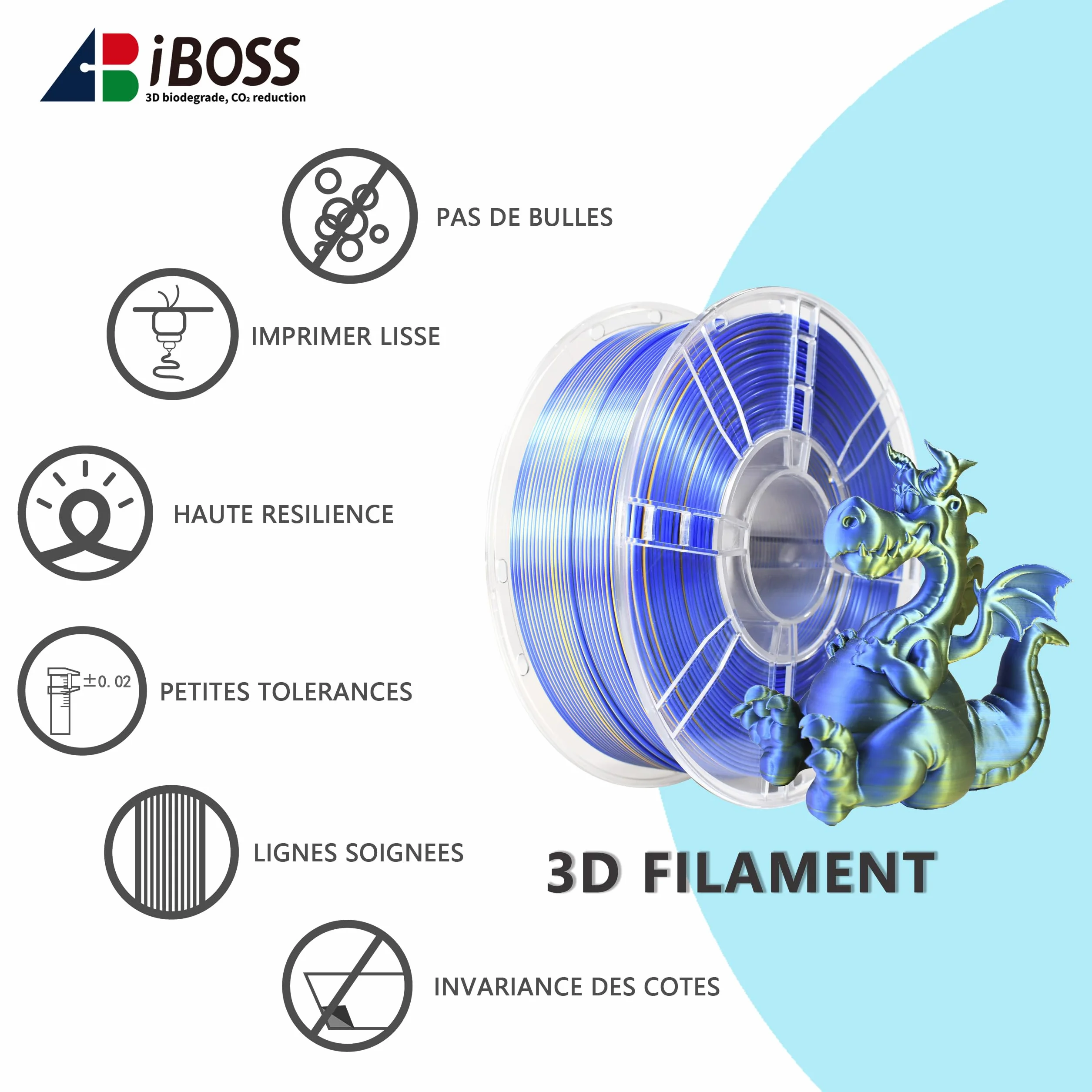 iBOSS PLA PLUS Filament do drukarki 3D, 1,75 mm, dwukolorowy jedwabny filament do wspﾃｳﾅＸytﾅＢczania 3D, 1 kg (2,2 funta), jedwabny, dwukolorowy, niebiesko-zﾅＰty