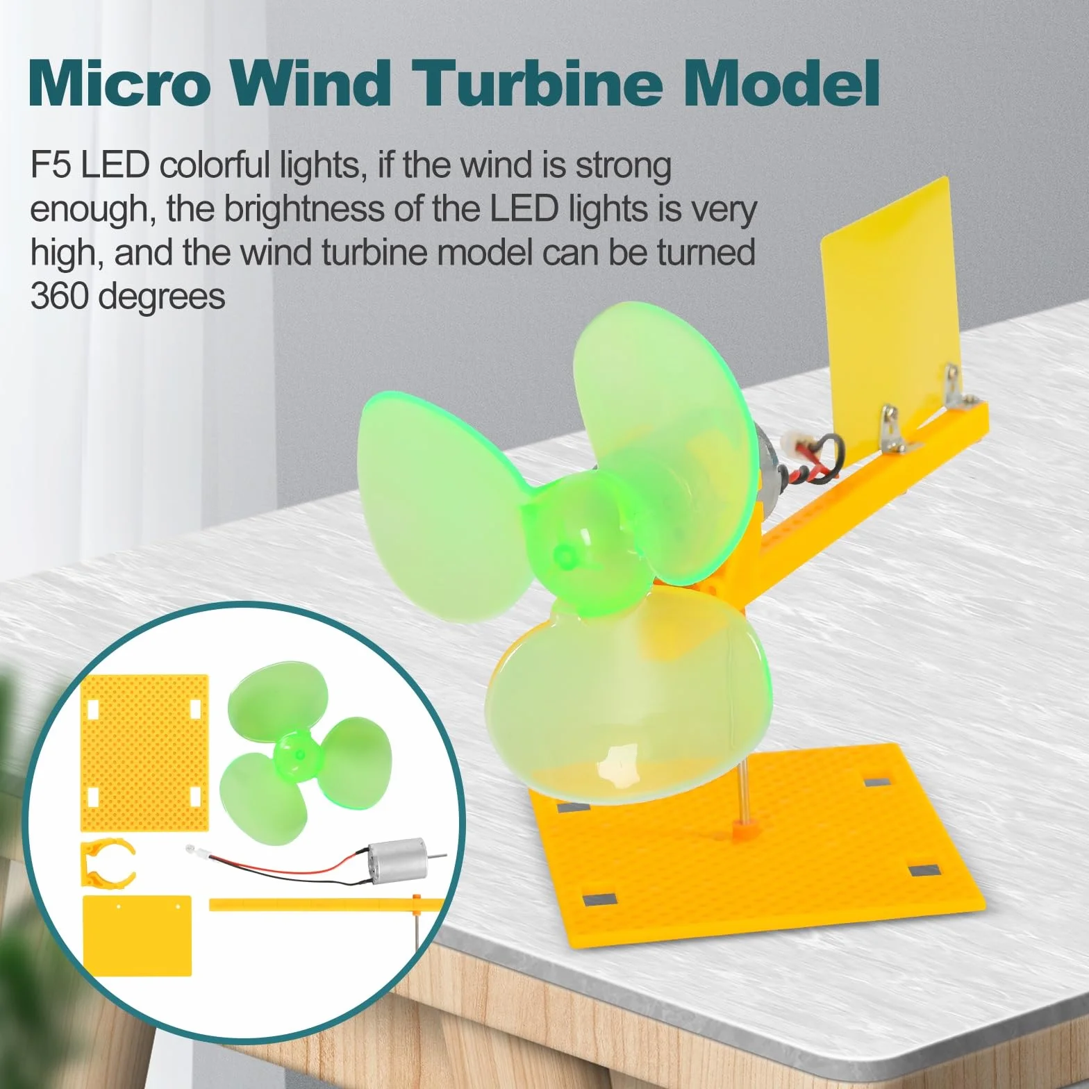 Jadeshay Turbina wiatrowa Wentylator Zabawka Mikro Generator Energii Wiatrowej Zestaw Silnik Stały Prąd Ostrzami DIY 0,01V-24V