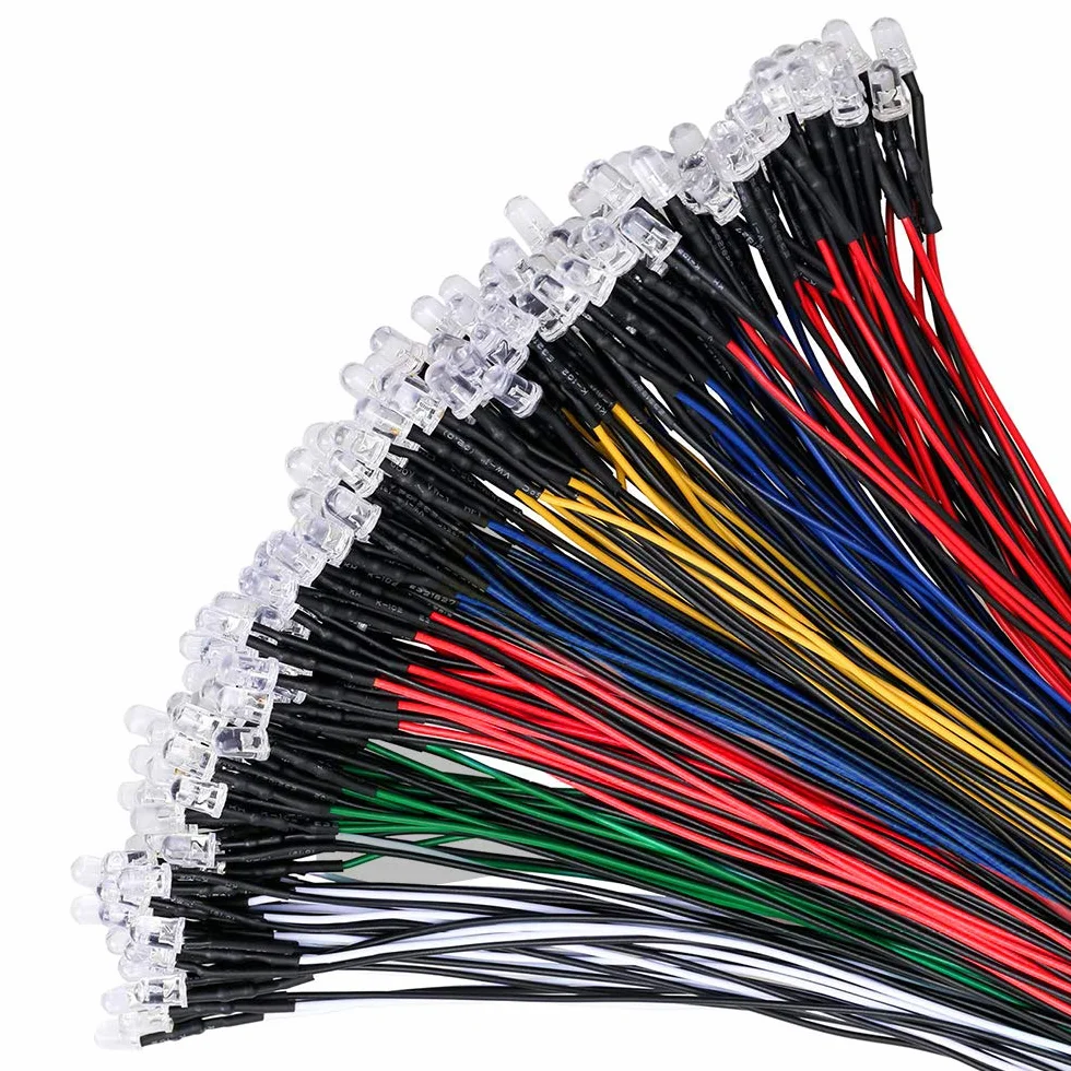 YIXISI 100 Sztuk 5mm Ultra Jasne 12V Wstępnie Przewodowe Diody LED, Biały Czerwony Niebieski Zielony Żółty