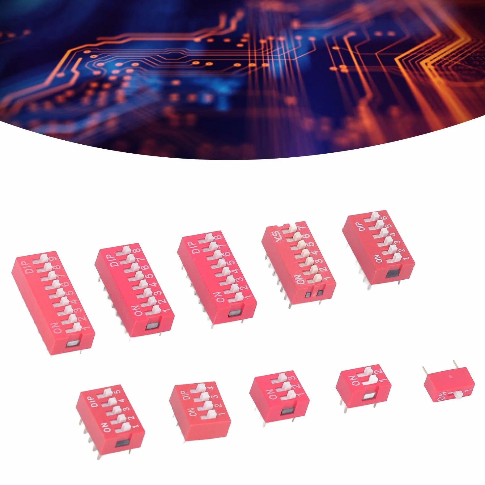 45 Sztuk Przełącznik Dip Różne Zestawy 2.54mm PCB do Montażu na Off Dip Przełącznik DIL Typ Suwaka Czerwony Przełącznik Dwupozycyjny do Obwodów Breadboards