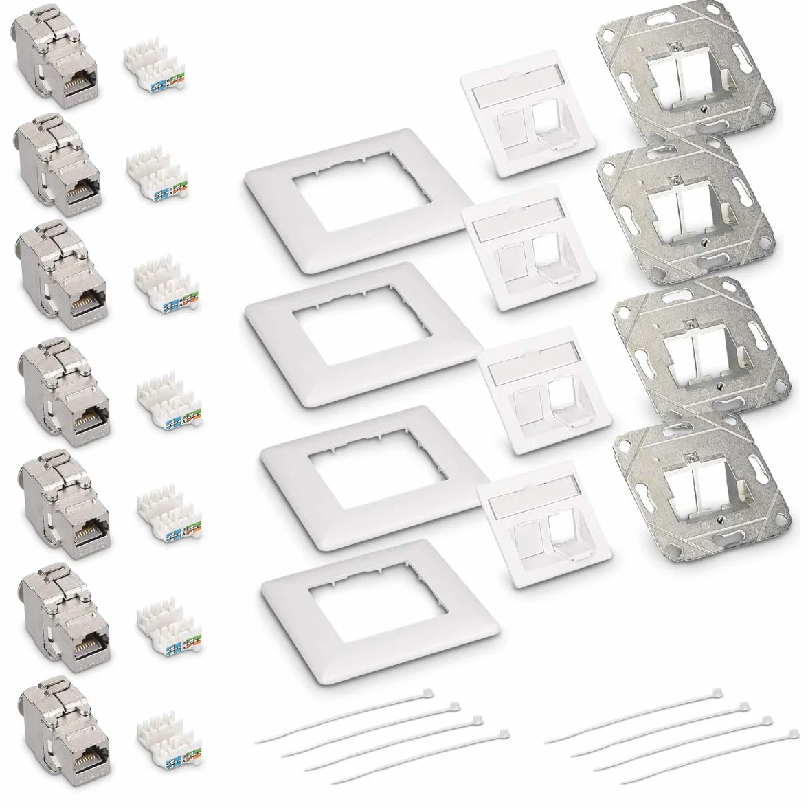 kwmobile Zestaw modułów Keystone RJ45 CAT6A 10G ekranowany 8 szt. + 2-portowa płyta ścienna