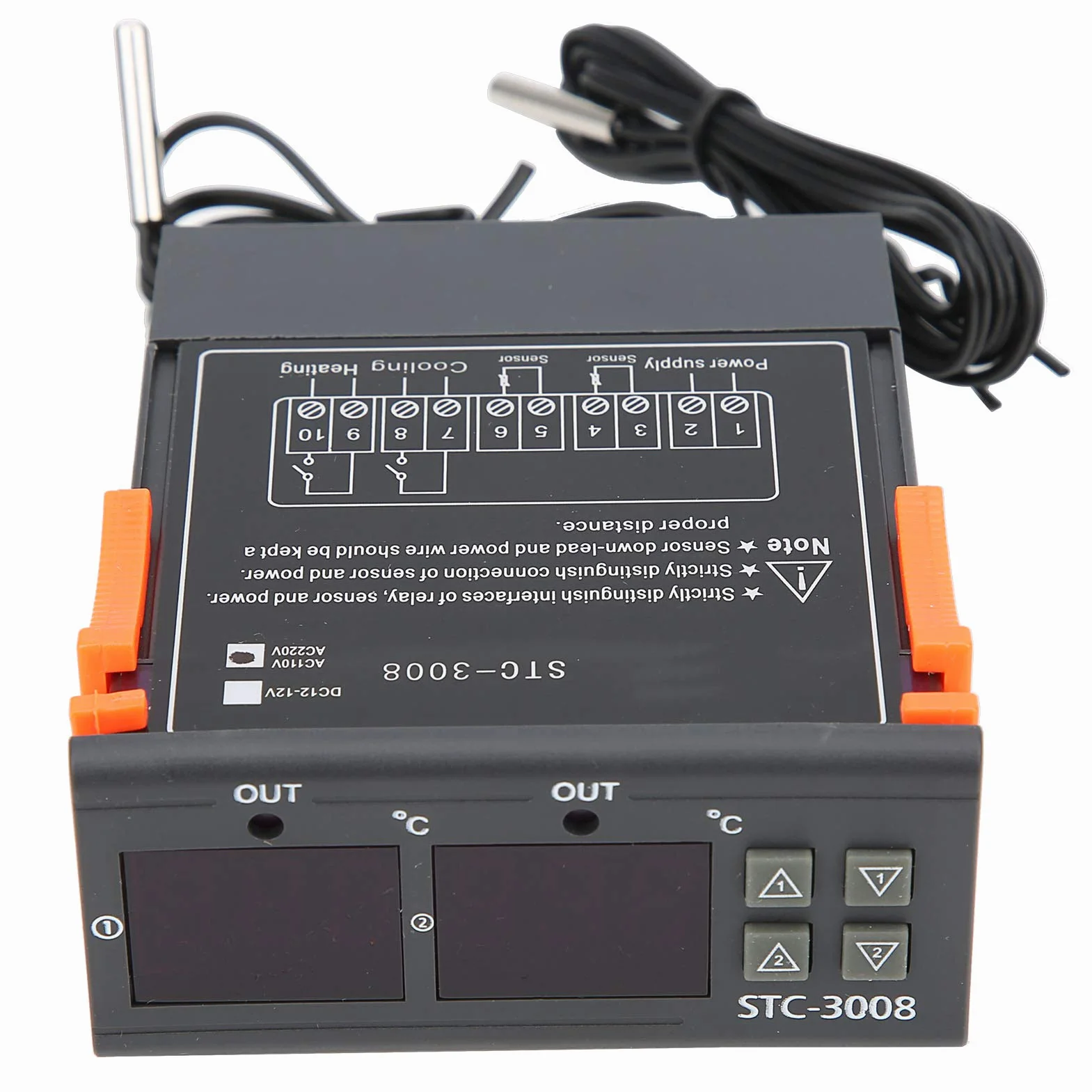 Cyfrowy Regulator Temperatury Termostat -3008 z Podwójną Sondą do Lodówki, Szklarni i Akwarium(110‑220V)