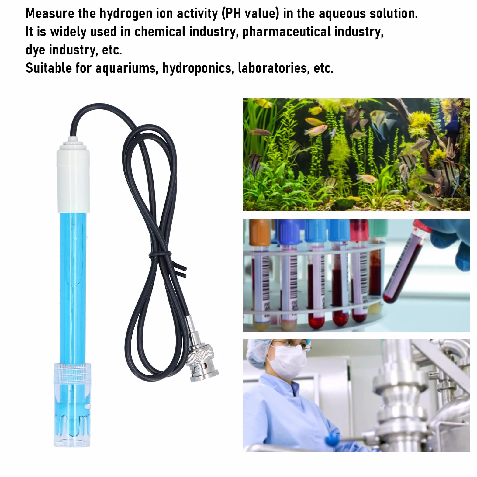 Kontroler PH Akwarium, Ph201 Kompozytowa Elektroda PH Sonda Czujnika BNC Elektroda Testowa PH dla Przemysłu Chemicznego