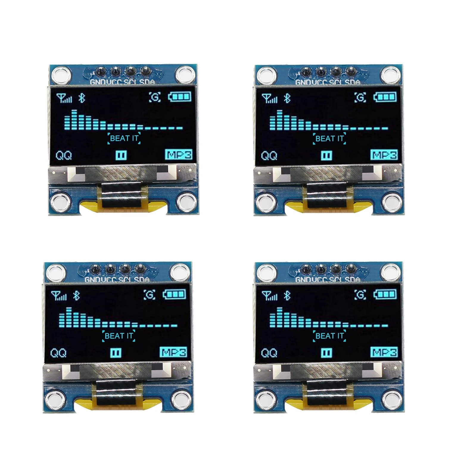 4 x wyświetlacz OLED 0,96", niebieskie znaki, I2C 128 x 64 pikseli, moduł wyświetlacza I2C, kompatybilny z Arduino Raspberry Pi