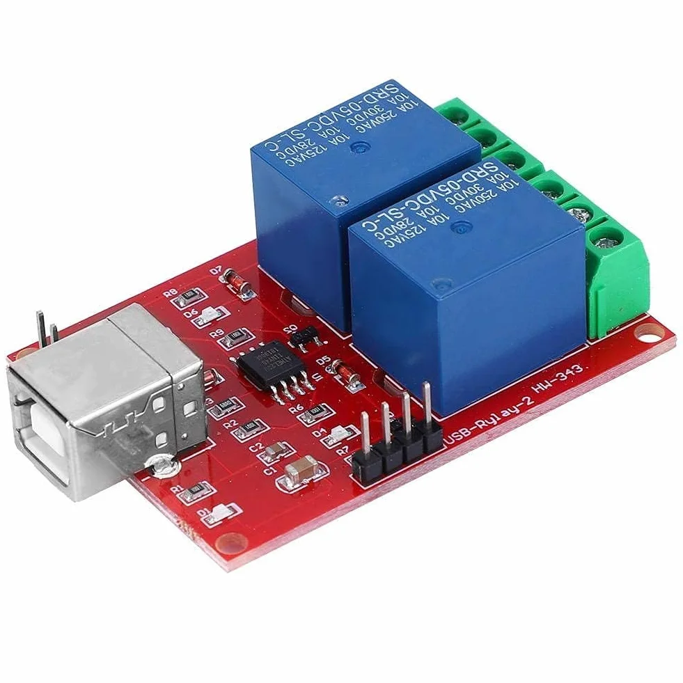 Walfront 2-Kanałowy Moduł Przekaźnika USB 5 V, Przełącznik Sterujący do Komputera, Inteligentny Automatyczny, Srebrny, 2NO 2NC