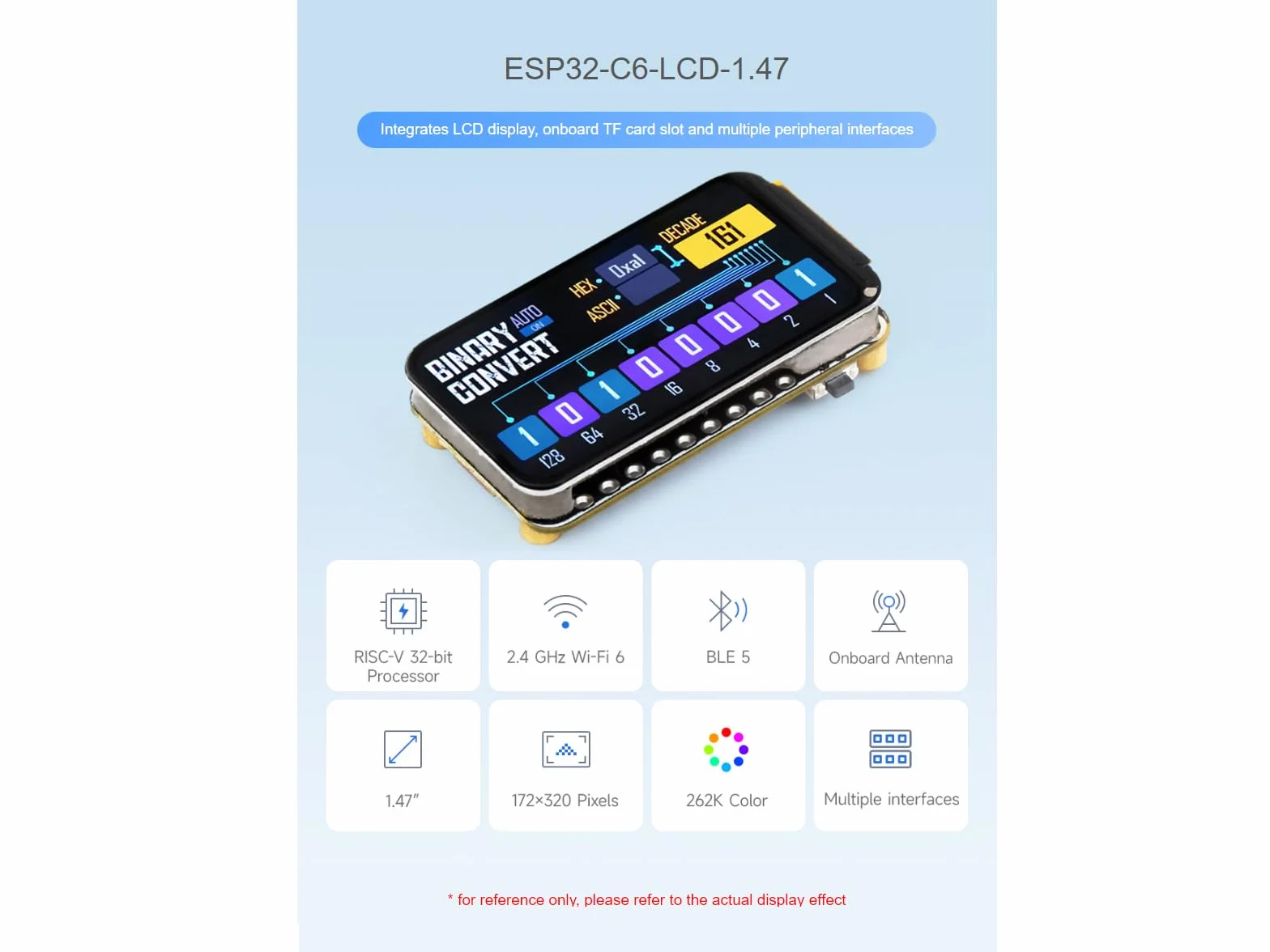 ESP32-C6 3.7 cm płyta rozwojowa wyświetlacza c 172 × 320 rozdzielczość 262 K kolorowy ekran LCD, obsługuje WiFi 6 i Bluetooth, z kolorowymi diodami LED RGB