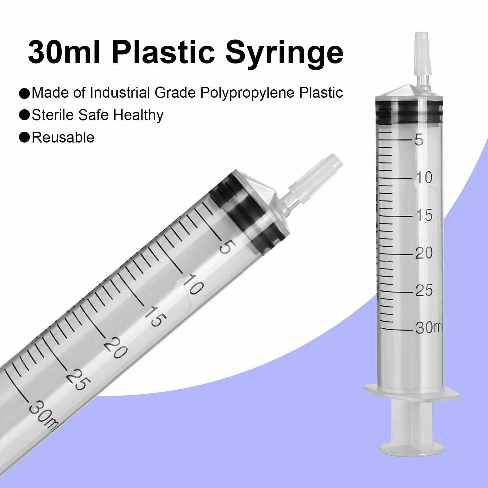 Strzykawka z tworzywa sztucznego, 6 sztuk, 30 ml, sterylne strzykawki do laboratoriów naukowych, strzykawka do pomiaru płynów, karmienia (6 x 30 ml)