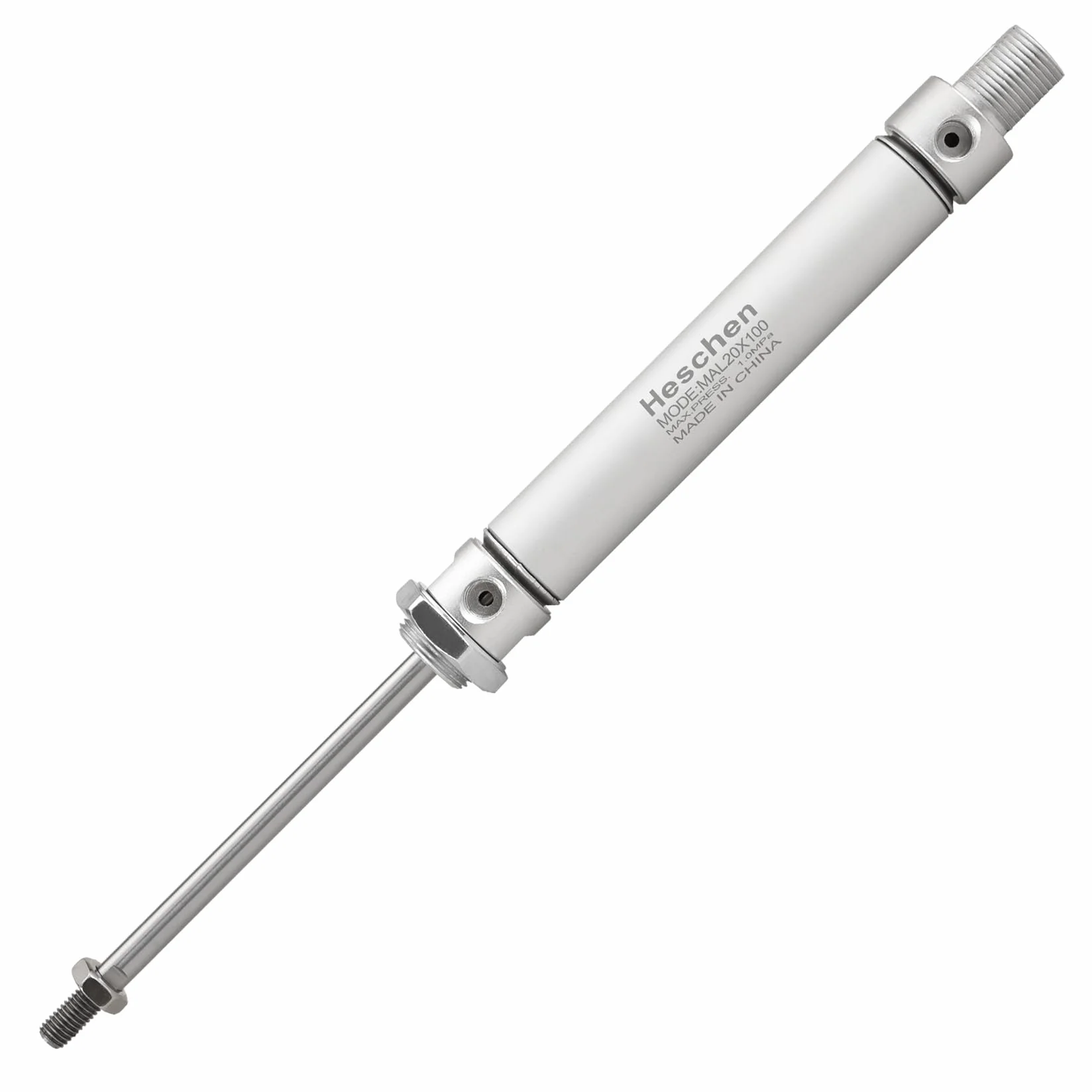 Heschen Smukły cylinder pneumatyczny MAL 20-100 otwór 20 mm skok 100 mm dwustronny PT1/8 cala metal 145 PSI