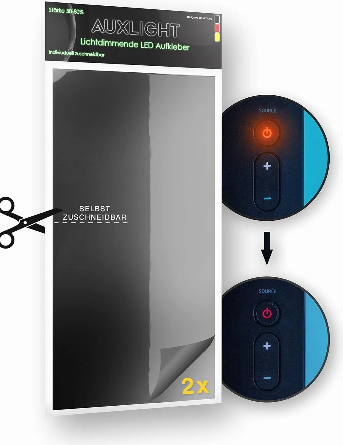 Auxlight Pokrywa LED, ściemniacz, folia samoprzylepna, naklejka elektroniczna, dom, biuro, telewizor, budzik świetlny, router, przyciemnianie czujnika dymu, lepszy sen