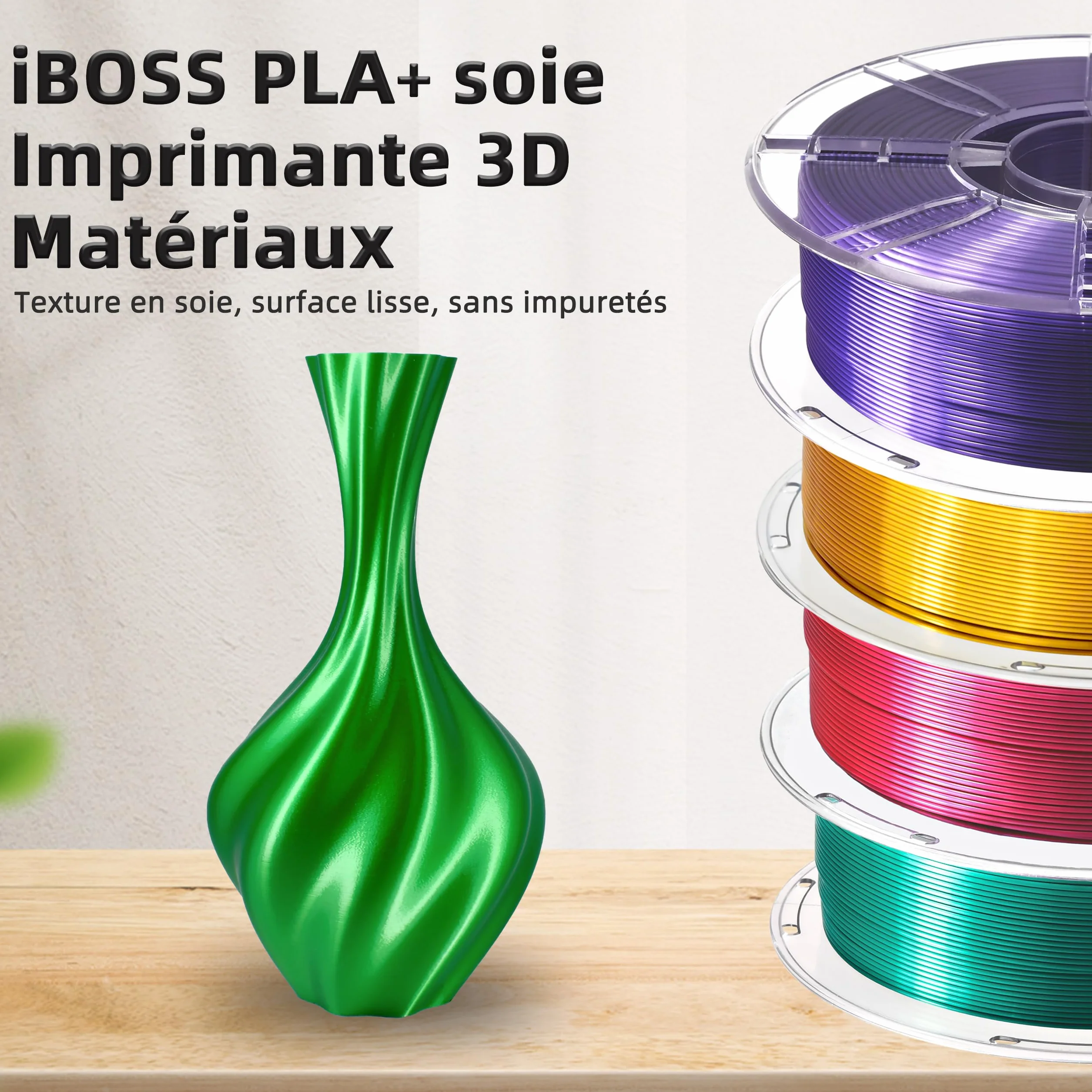 iBOSS Silk PLA+ filament 1,75 mm dokładność wymiarowa ±0,02 mm szpula 1 kg Jedwabisty zielony