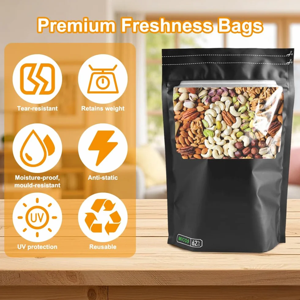 Terploc Grove Bags, 10 sztuk, 30 x 20 cm, worki Mylar, Dry Ferm Bag, wielokrotnego użytku worki nieprzepuszczające zapachów, worki na żywność z kontrolą wilgoci, ochrona przed promieniowaniem UV, na