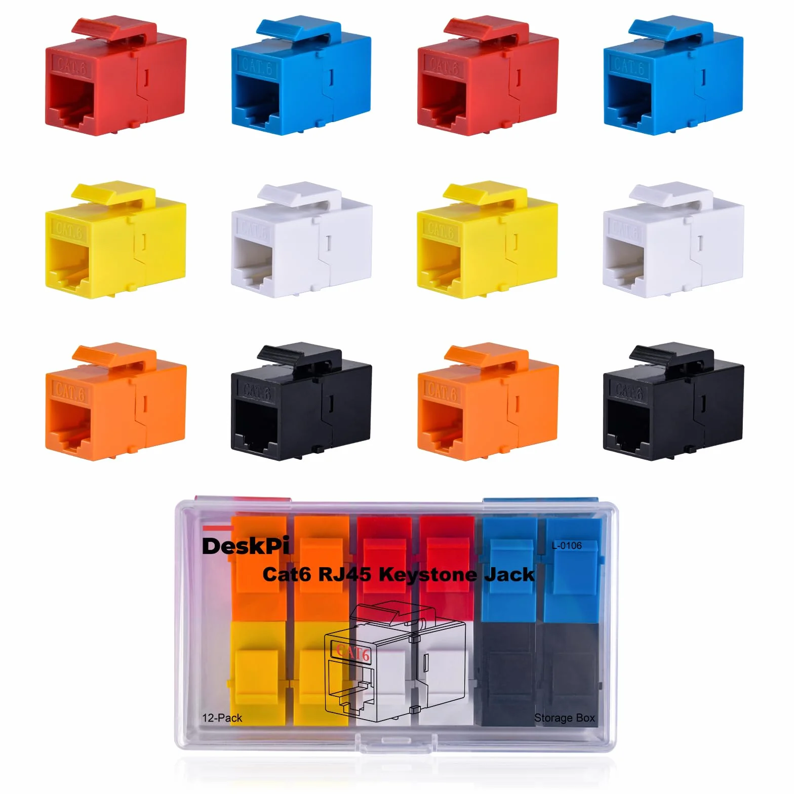 GeeekPi Keystone RJ45 Cat6 Connectors, zestaw 12 sztuk, wielokolorowe, pozłacane szpilki, obudowa ABS