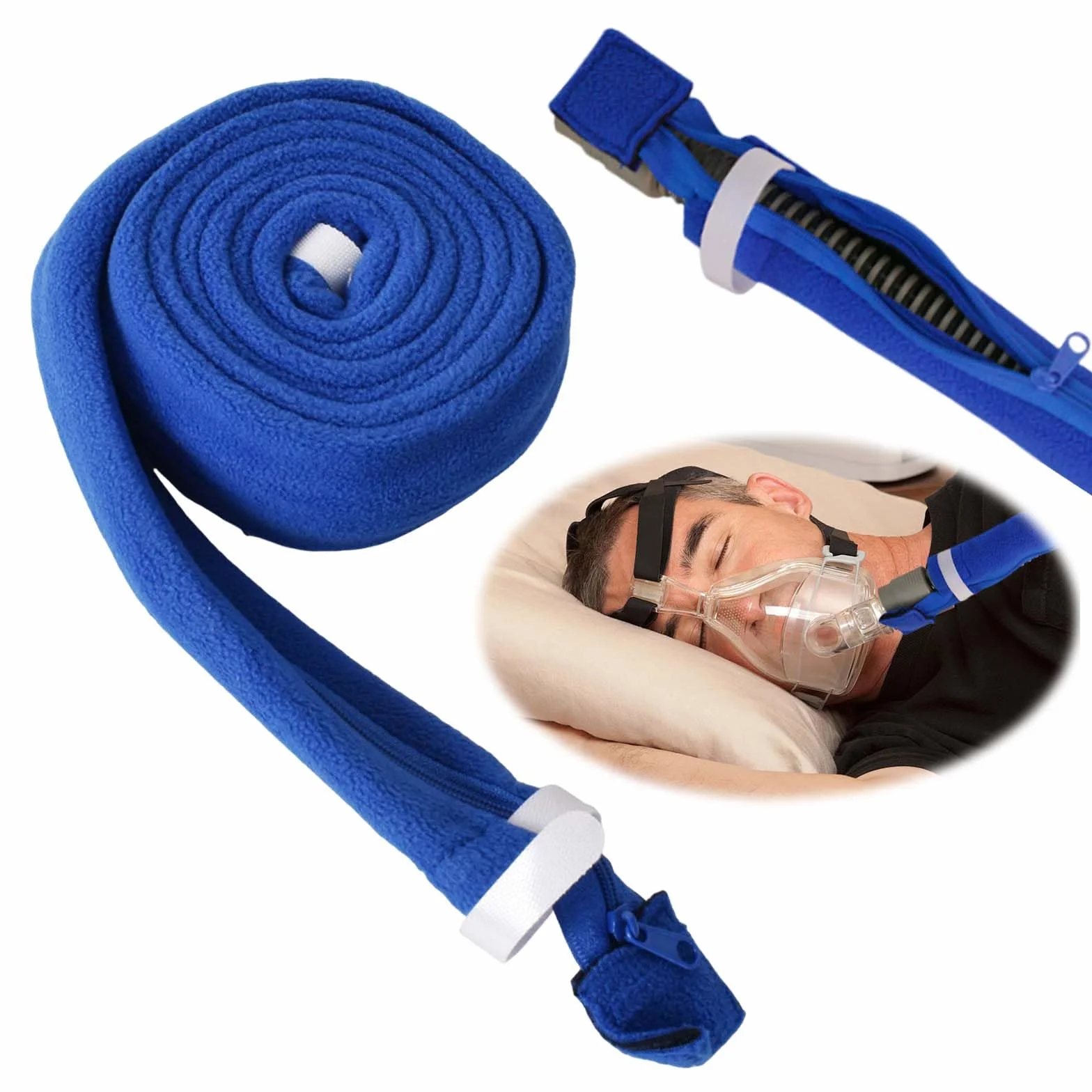 CPAP osłona węża, długość 1,8 m, izolująca i ochronna osłona węża, ochrona przed kondensacją, pyłoszczelna, zamek błyskawiczny, wielokrotnego użytku (niebieska)