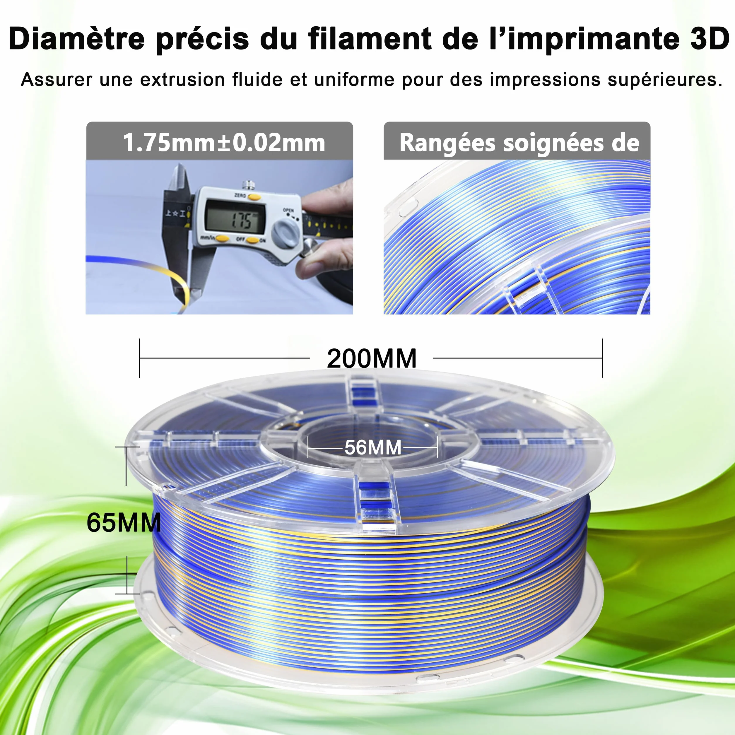iBOSS PLA PLUS Filament do drukarki 3D, 1,75 mm, dwukolorowy jedwabny filament do wspﾃｳﾅＸytﾅＢczania 3D, 1 kg (2,2 funta), jedwabny, dwukolorowy, niebiesko-zﾅＰty